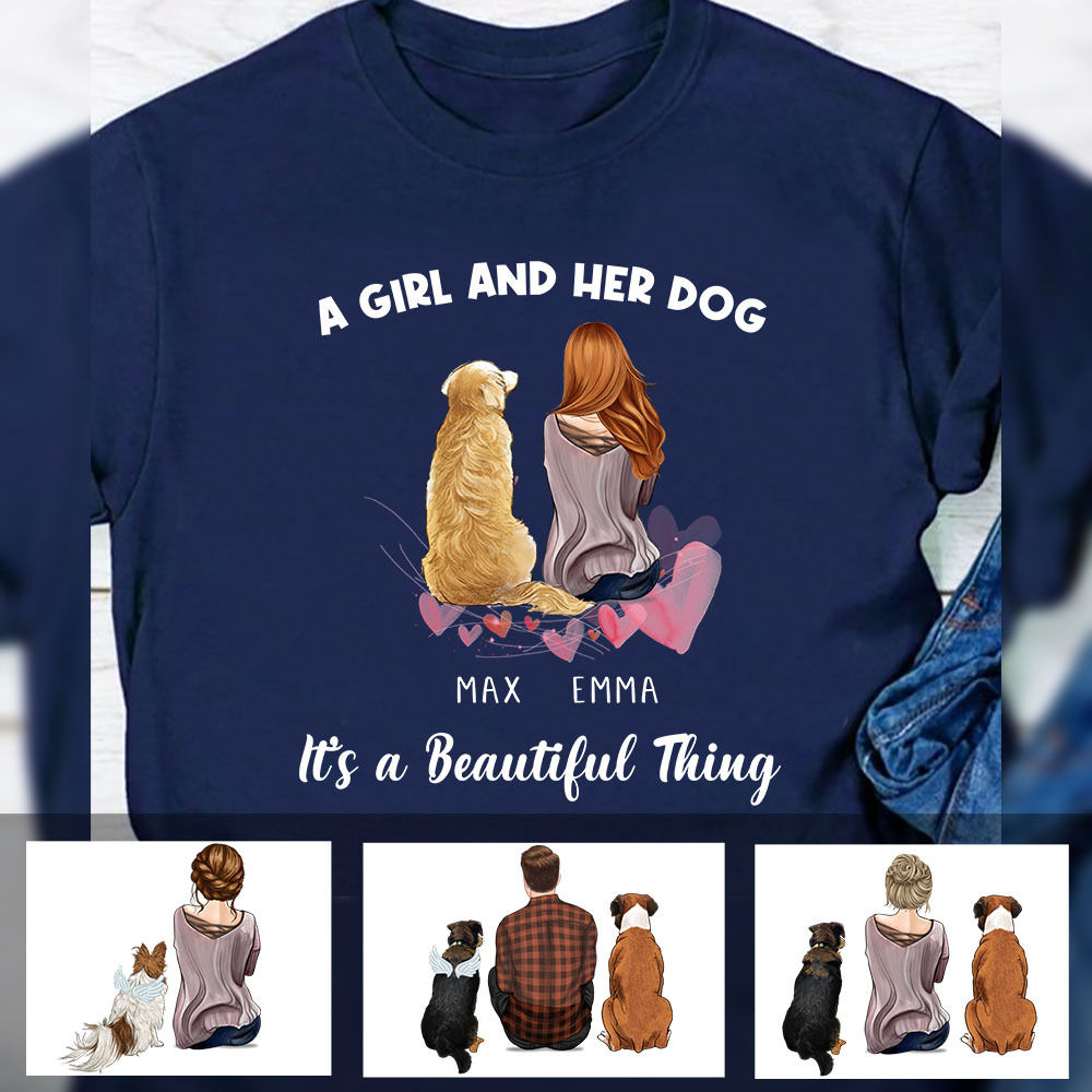 Gossby Personalized Classic Tee Black S - Girl and Dogs Shirt - A Girl and Her Dog, It's A Beautiful Thing