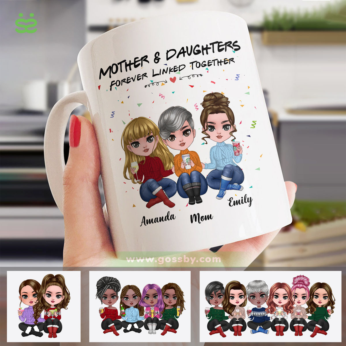 Personalized Three Daughters and Mom Mug — Glacelis