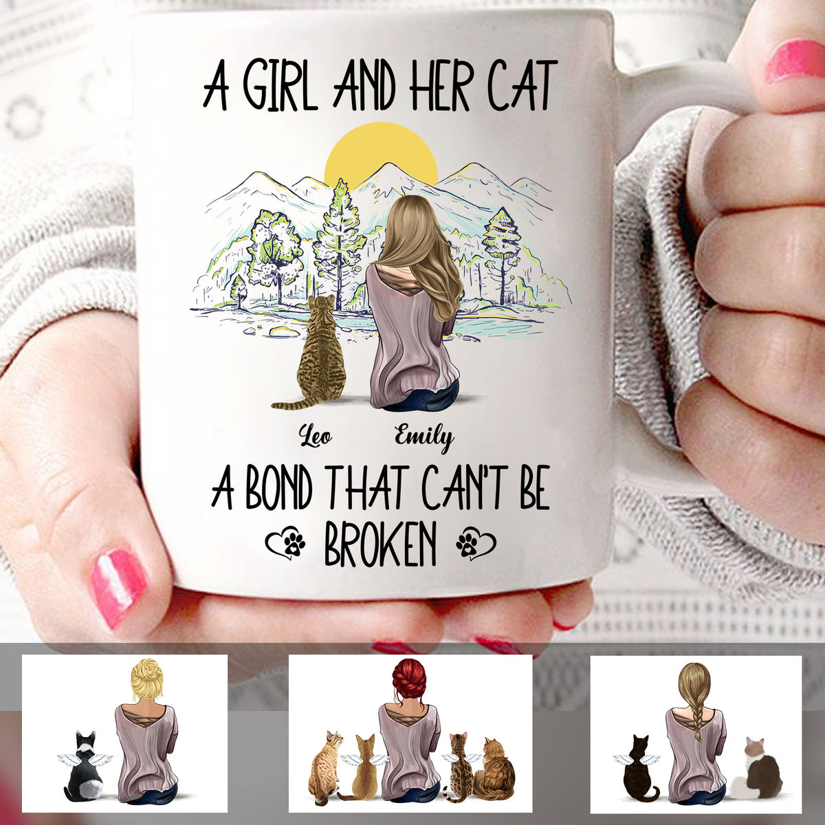 A Bond that Can't Be Broken Mug - Personalized Girl and Cat Mug