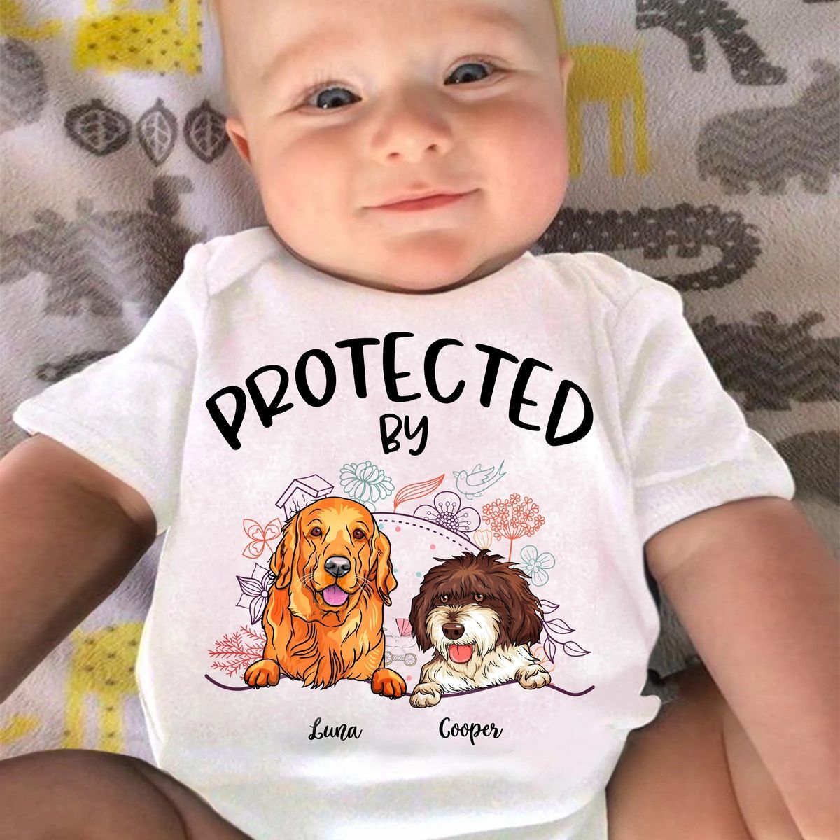 Protected By Dog Onesie - Personalized Newborn Onesie - Gossby_1