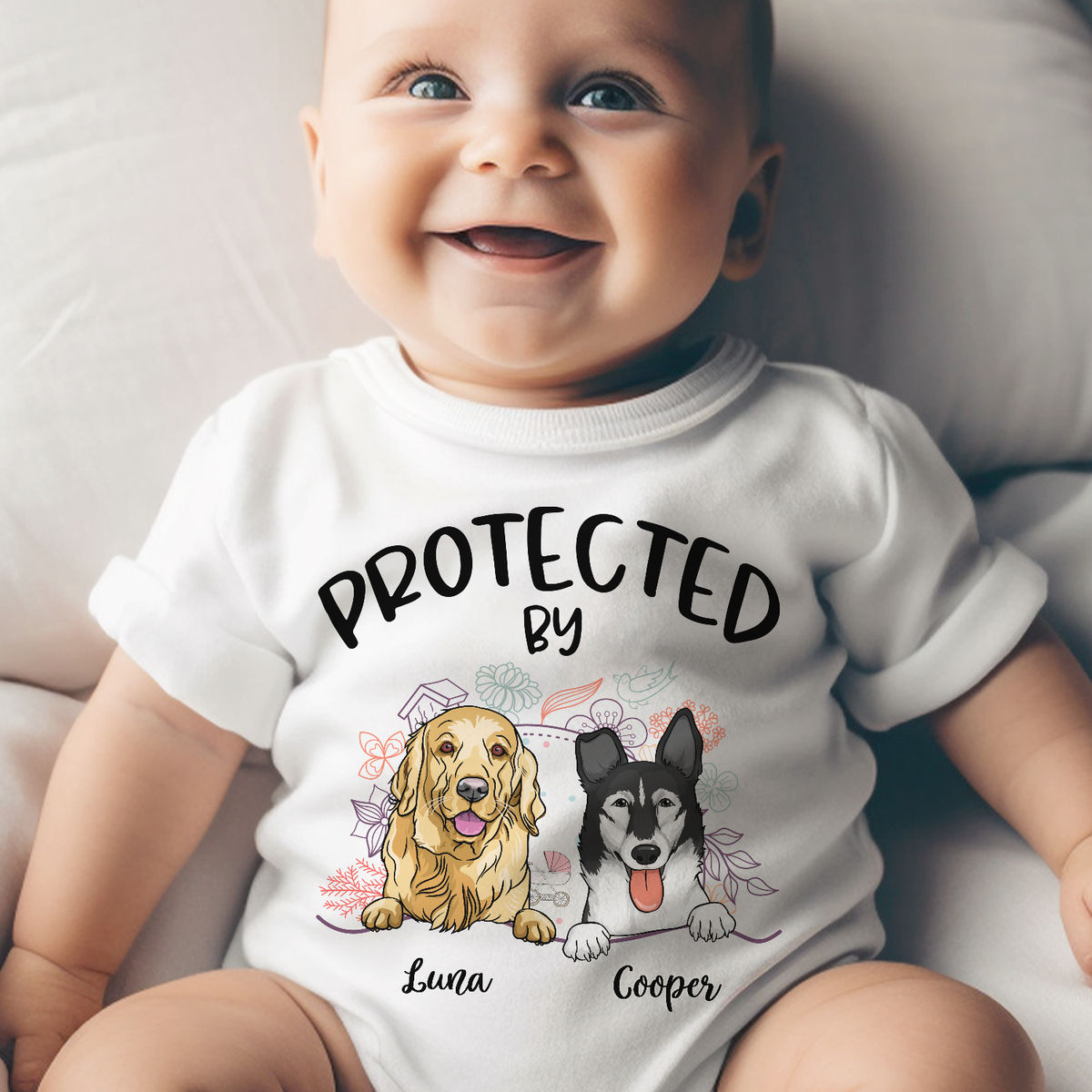 Protected By Dog Onesie - Personalized Newborn Onesie - Gossby
