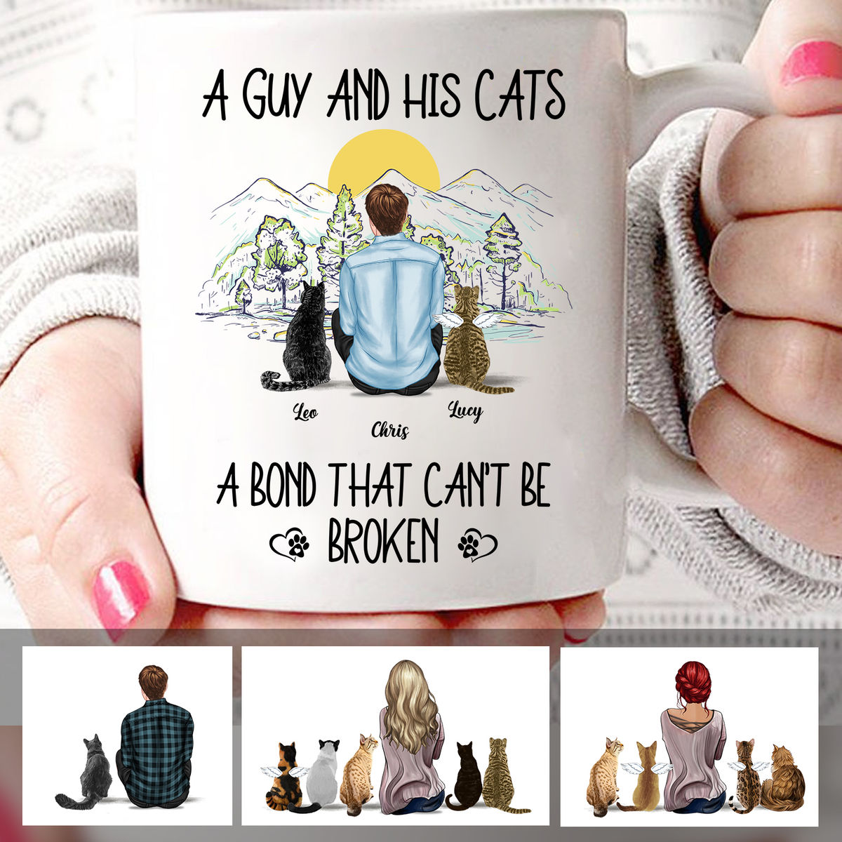 Personalized Guy abd Cats A Bond that Can't Broken Mug - Gossby