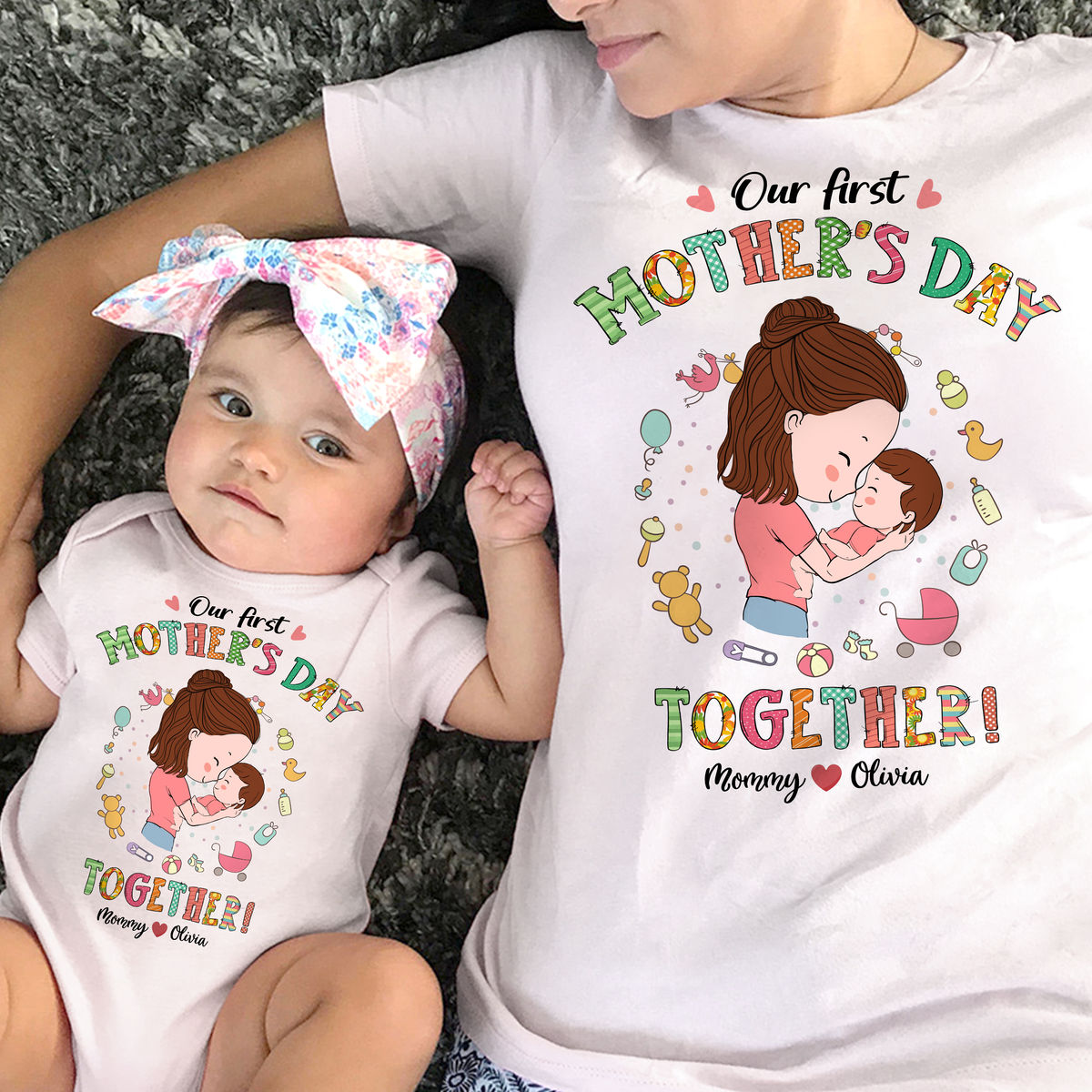 Personalized Shirt - Mother and Baby - Our First Mother's Day Together 2024 2