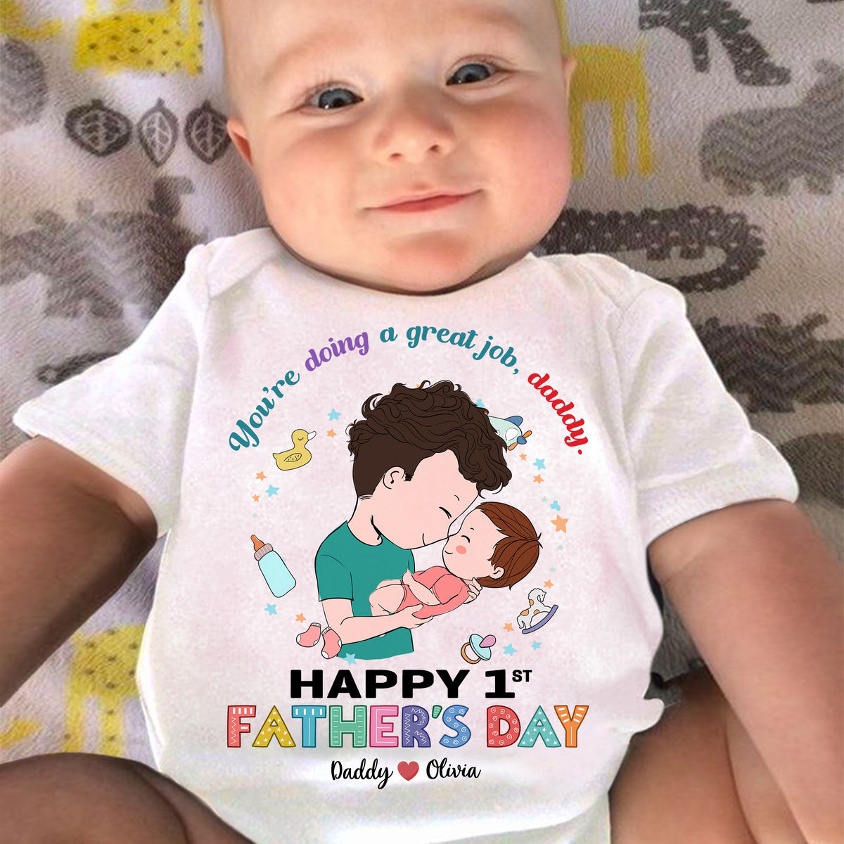 Personalized Onesie - Father and Baby - You're doing a great job daddy happy 1st father's day T2