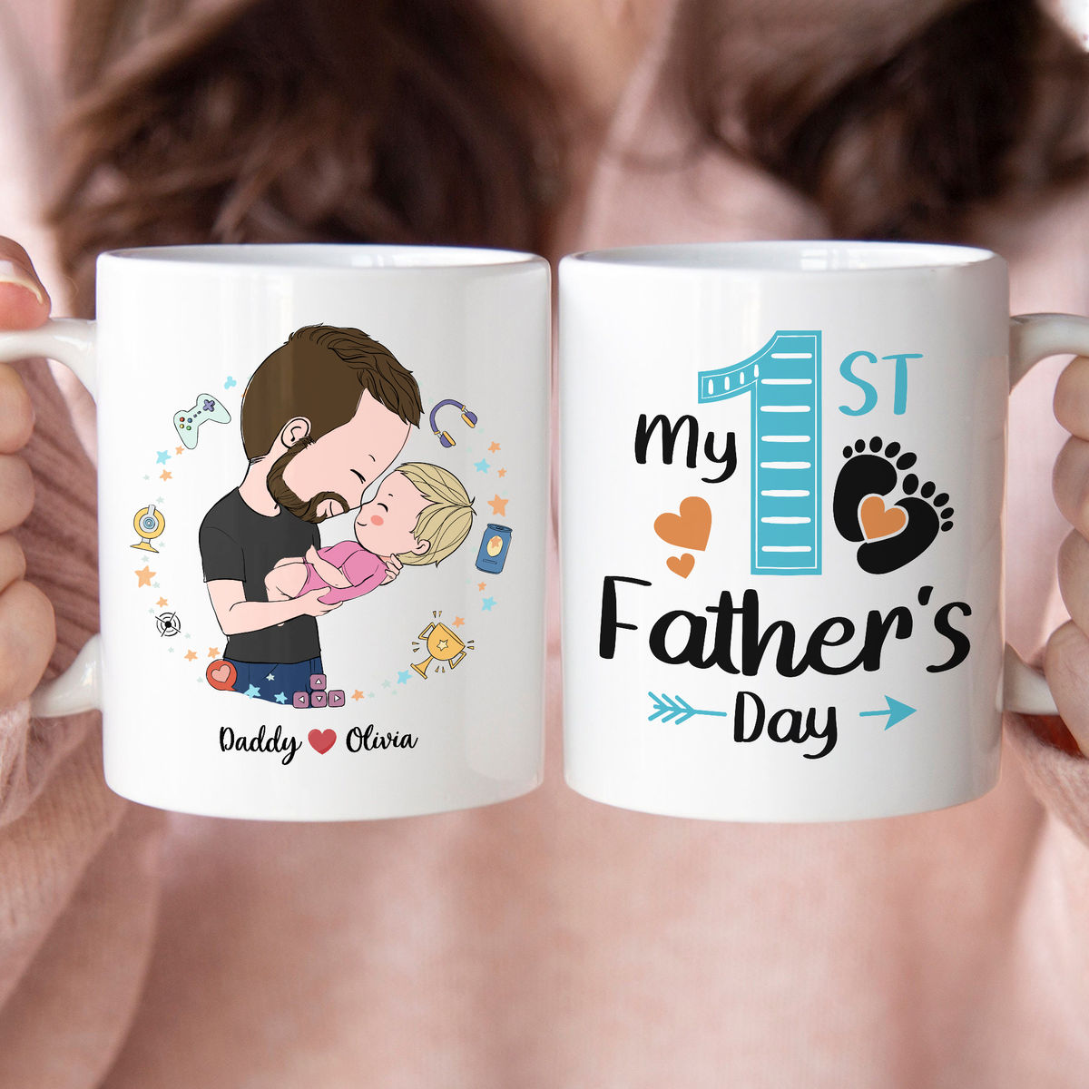 My 1st Father's Day Mug - Personalized Dad Mug for 2024 Gifts