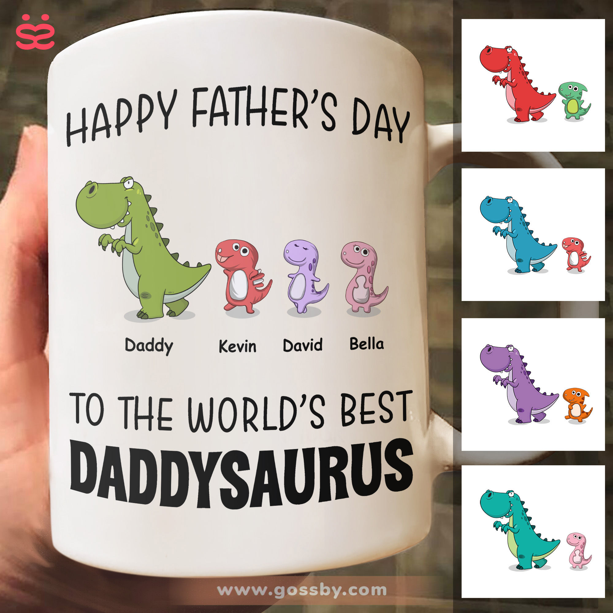 Gossby Personalized DADASAURUS Mug (1 Kids) - Best Coffee Dad Gift from  Daughter, Son with Dinosaur …See more Gossby Personalized DADASAURUS Mug (1