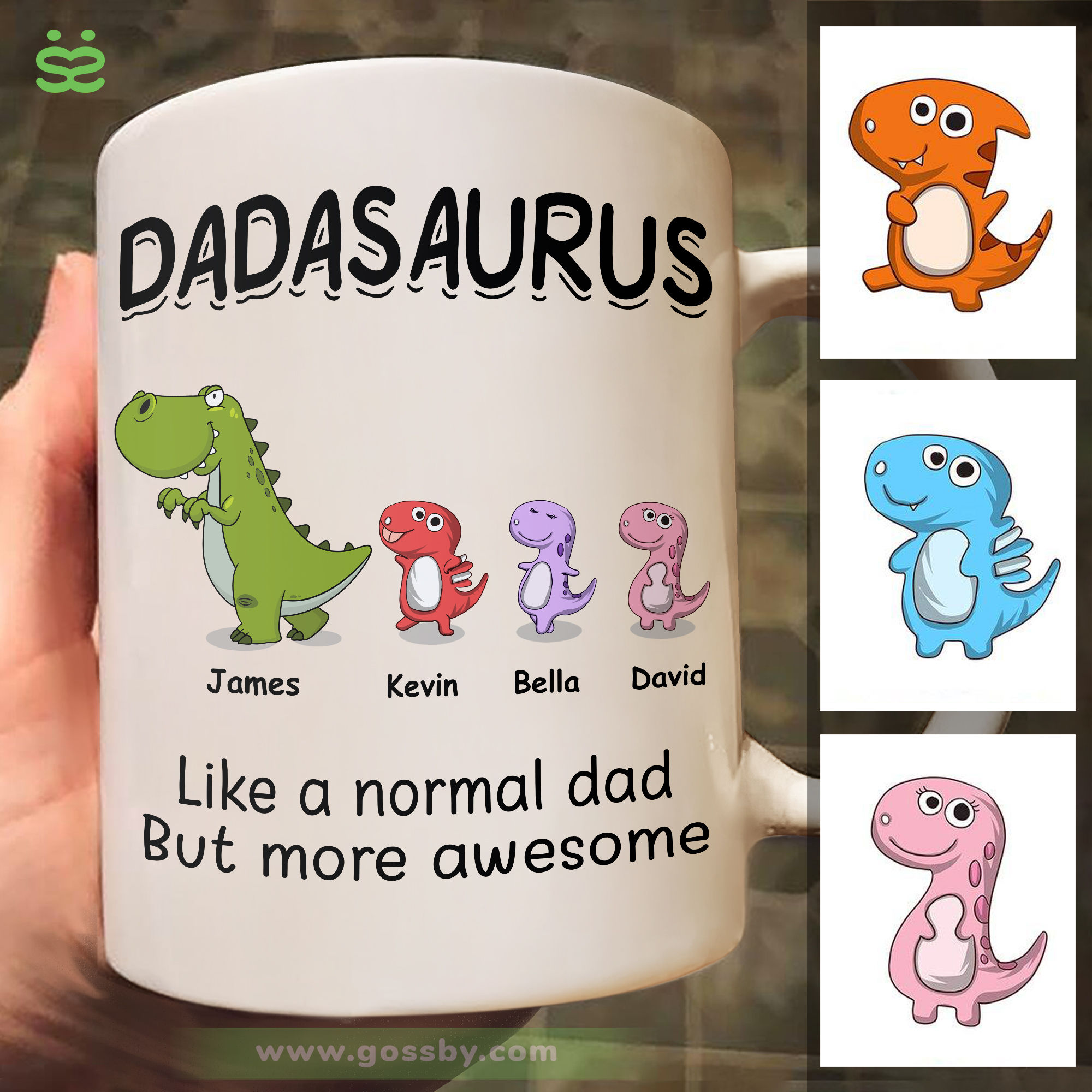 Gossby Personalized DADASAURUS Mug (2 Kids) - Funny Dad Gift from Daughter,  Son with Dinosaur Avatar…See more Gossby Personalized DADASAURUS Mug (2