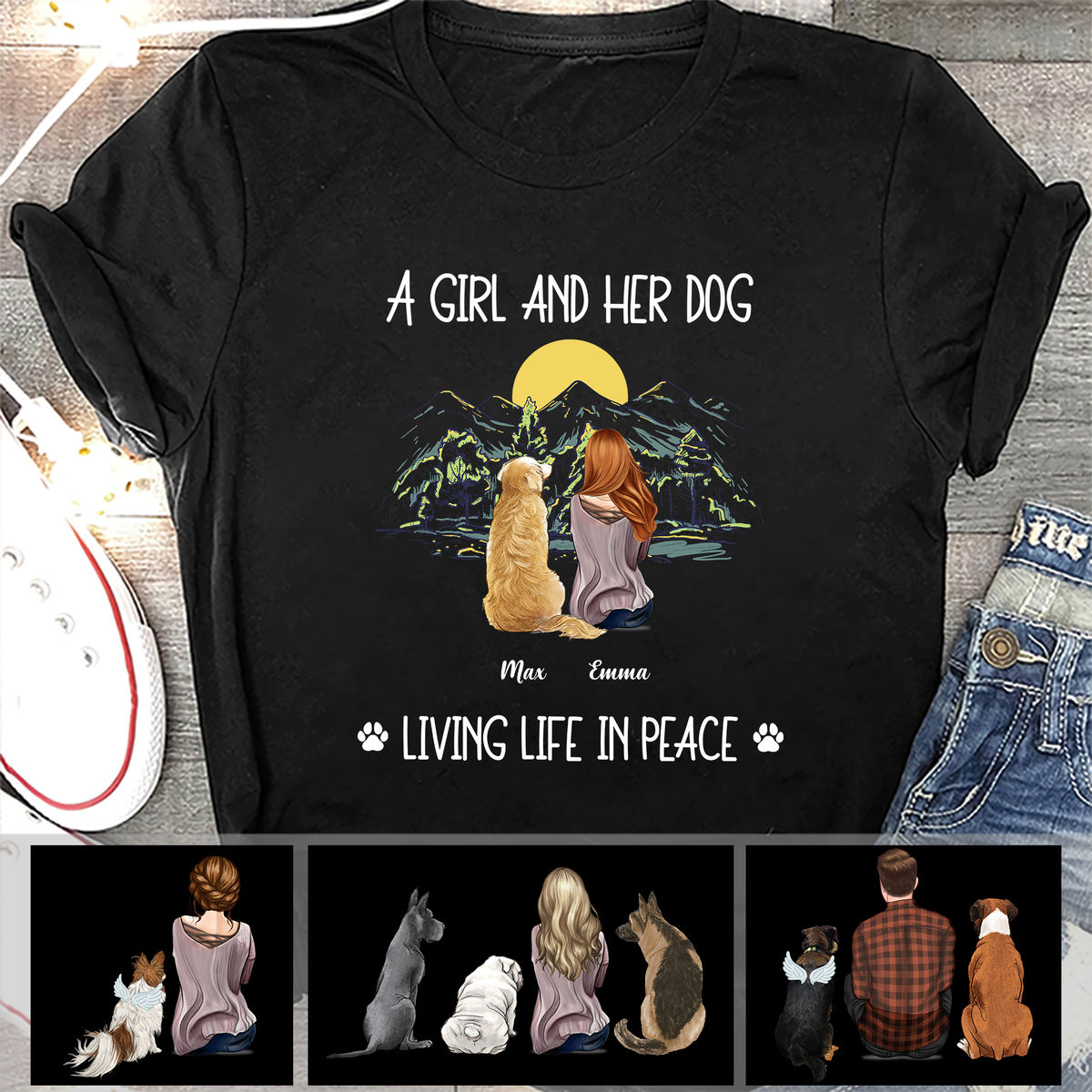 A Girl And Her Dog Living Life In Peace T-Shirt A Girl And Her Dog Living Life In Peace T-Shirt