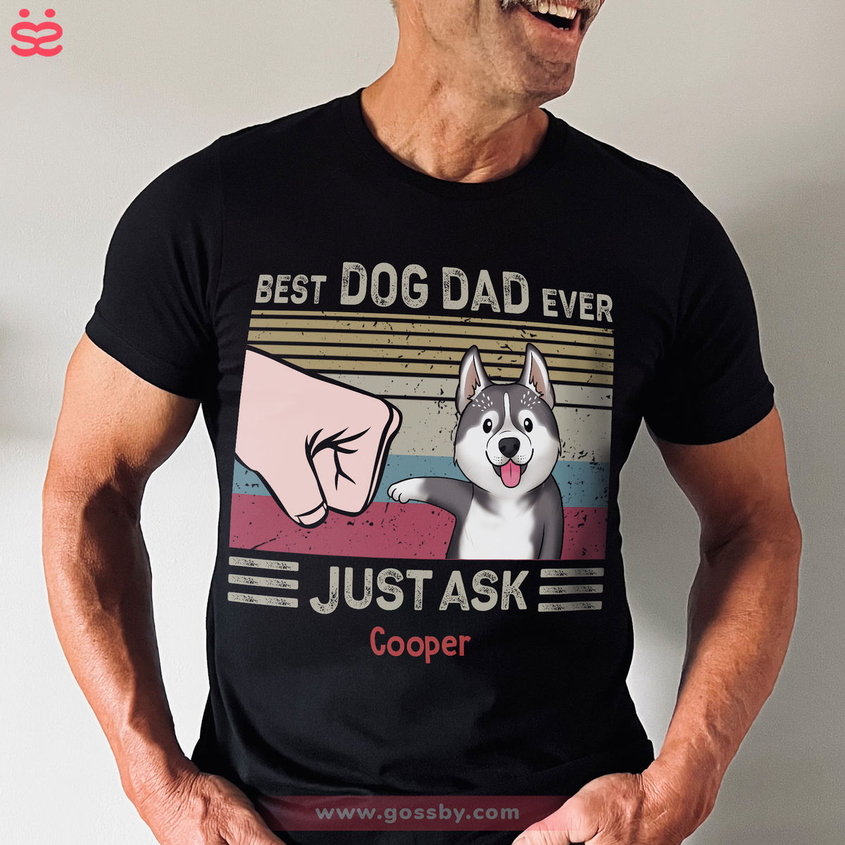 Gossby Personalized Classic Tee Black S - Up to 3 Dogs - Funny T Shirt - Best Dog Dad Ever, Just Ask