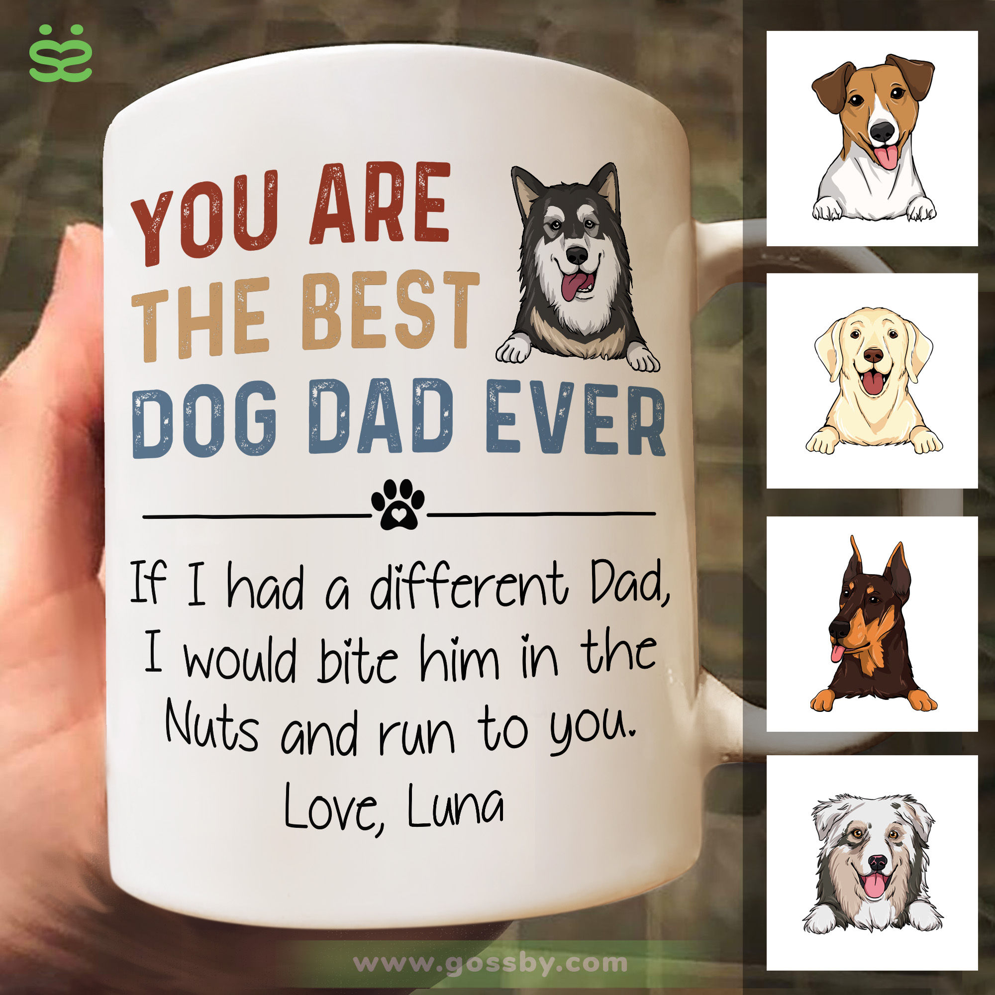 Personalised Blue Dog Mug for Dad Mug / Daddy BEST DAD 