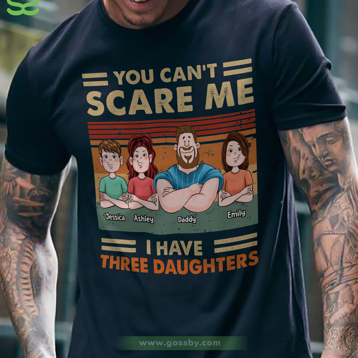 Personalized Shirt - Father's Day - You Can't Scare Me I Have Three Daughters - Black_1