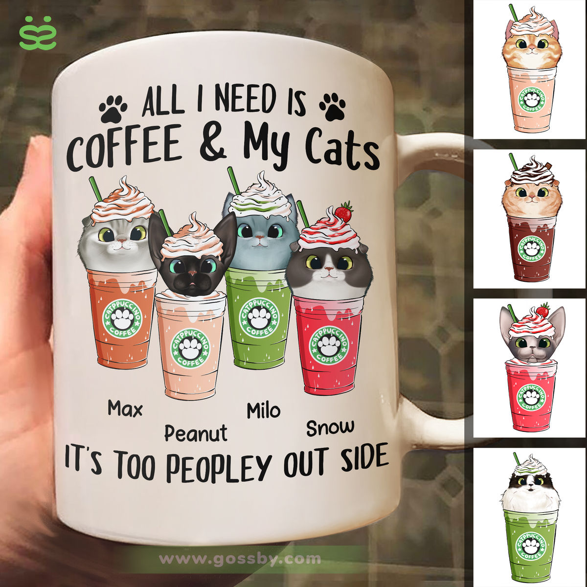 Personalized Mug - Gift For Cat Lover - All I need is Coffee & my Cats It's too peopley out side - Customized Mug