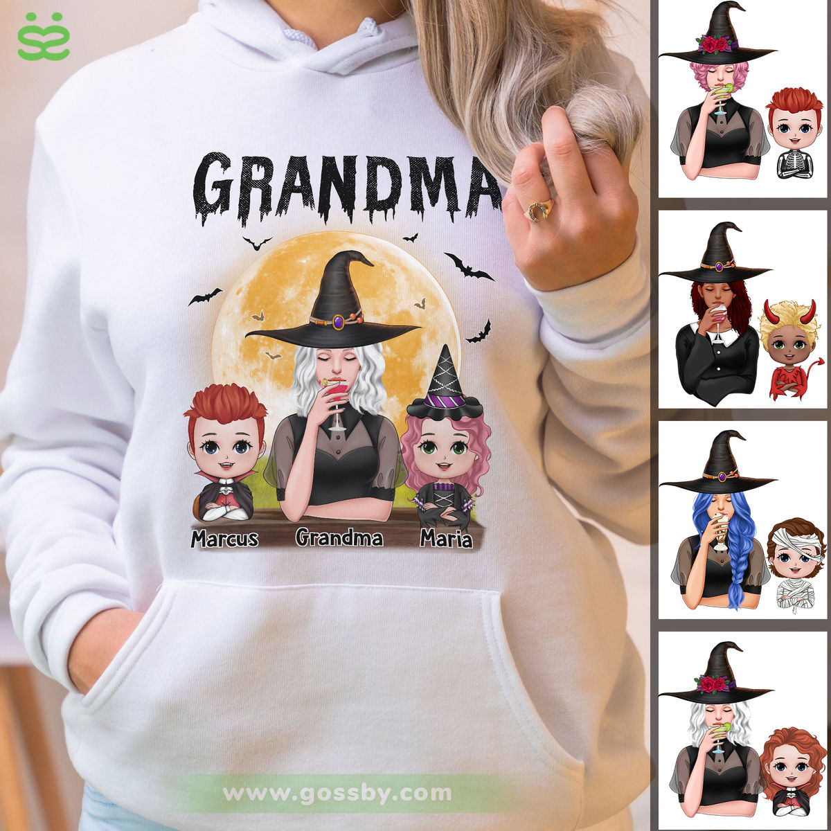 Personalized Shirt - Grandma & Grandkids Hoodie - Grandma Mom Witch With GrandKids Halloween - Up to 4 Kids