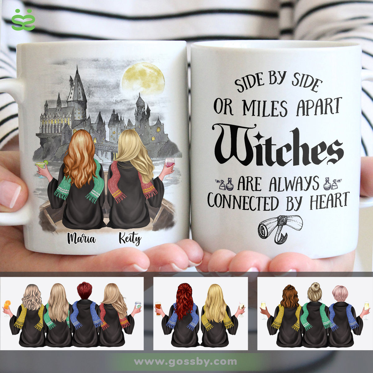 Sisters Mug - Side by side or miles apart witches are always connected by heart - Personalized Mug