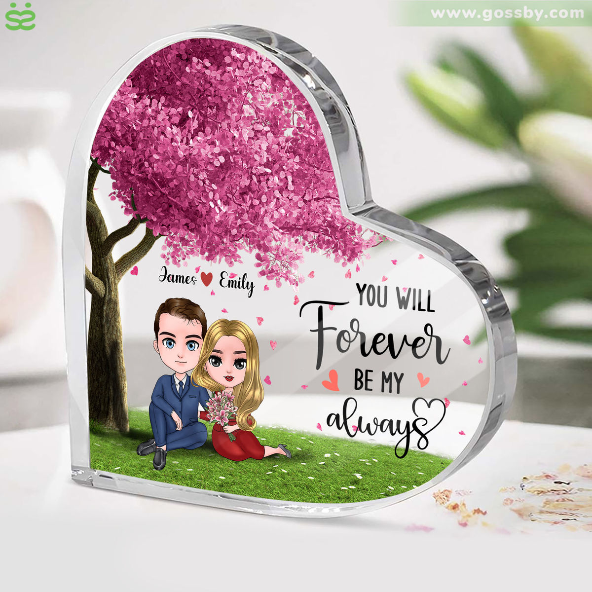 Transparent Plaque - Gifts For Couple - You will Forever be my always (Custom Heart-Shaped Acrylic Plaque) - Personalized Desktop