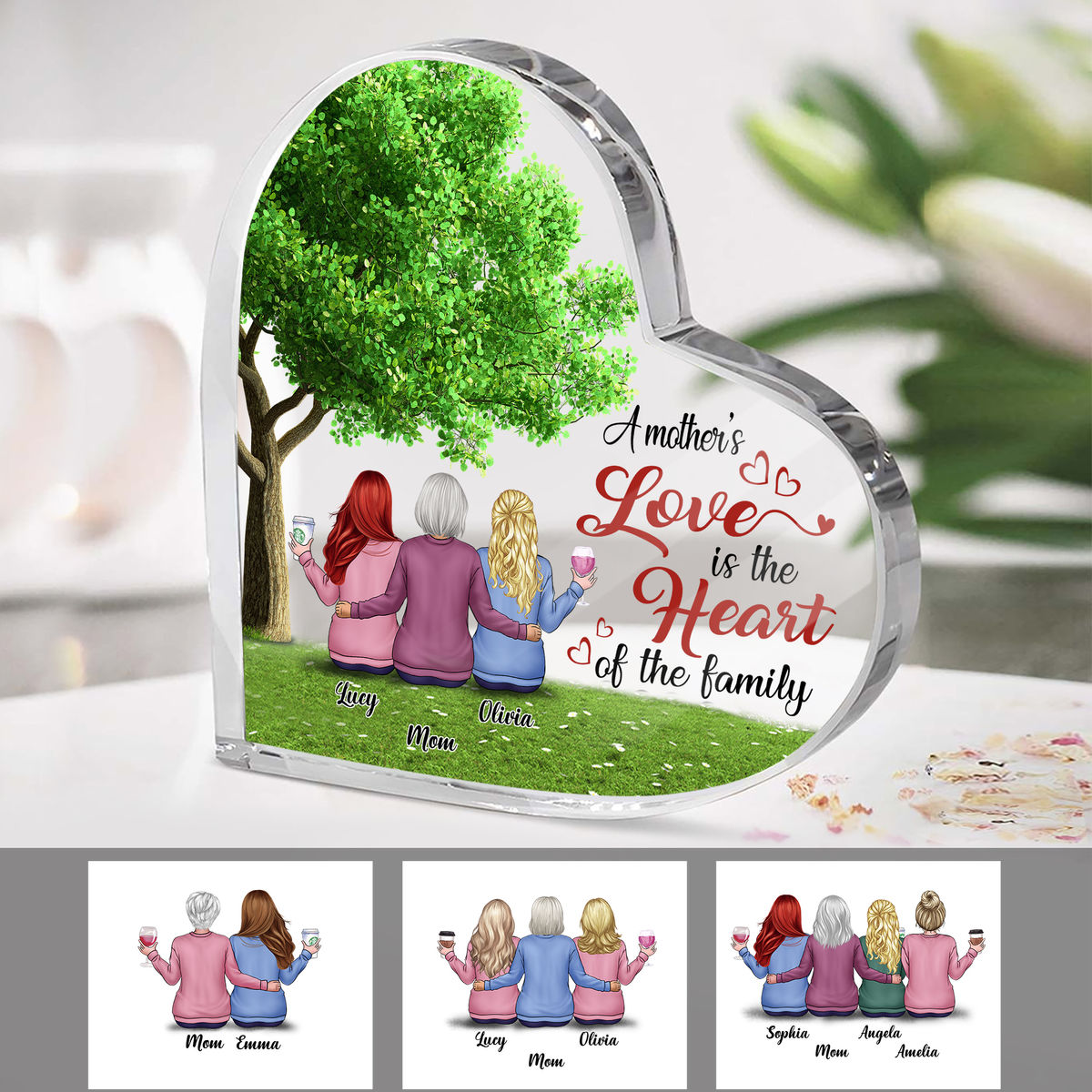 Personalized Desktop - Semitest - Transparent Plaque - A mother's love is the heart of the family (Custom Heart - Shaped Acrylic Plaque)