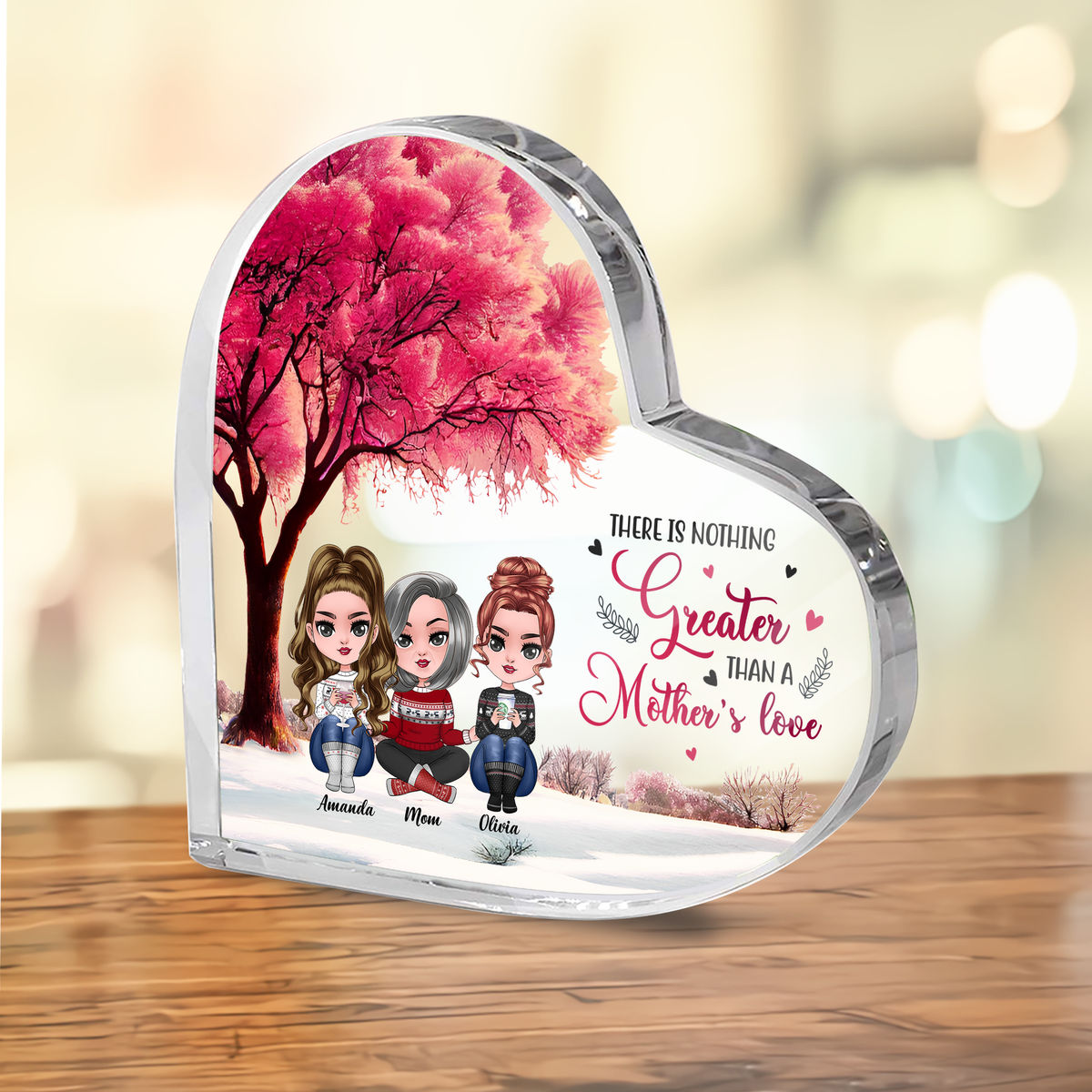 Personalized Desktop - Transparent Plaque - Mother and daughter - There is nothing greater than a mother’s love (Custom Heart-Shaped Acrylic Plaque)_1