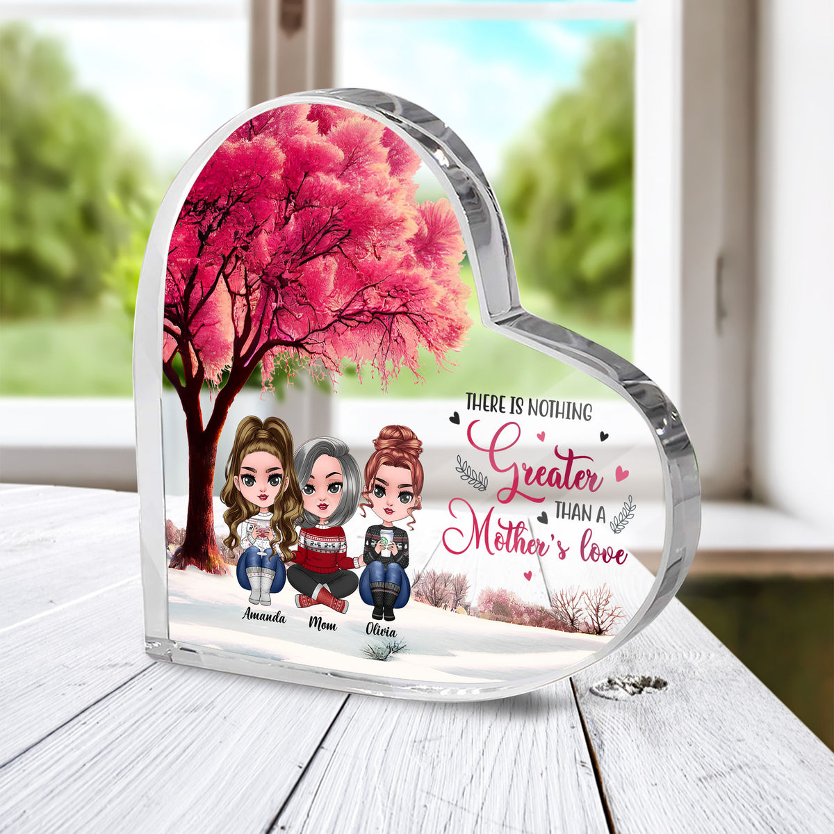 Personalized Desktop - Transparent Plaque - Mother and daughter - There is nothing greater than a mother’s love (Custom Heart-Shaped Acrylic Plaque)