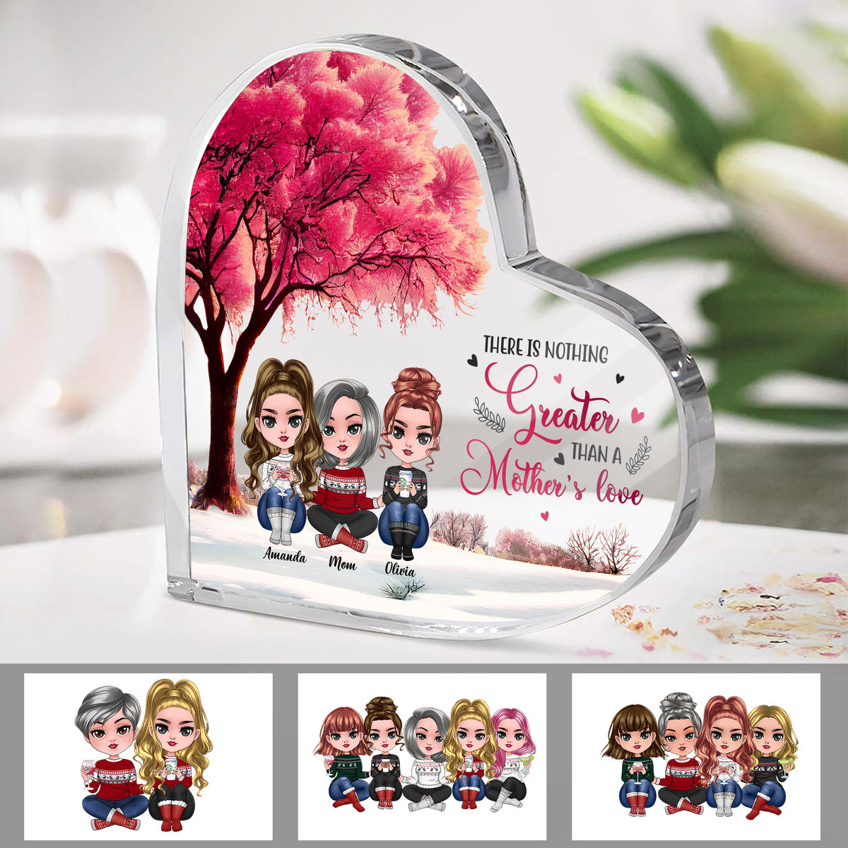 Personalized Desktop - Transparent Plaque - Mother and daughter - There is nothing greater than a mother’s love (Custom Heart-Shaped Acrylic Plaque)_2