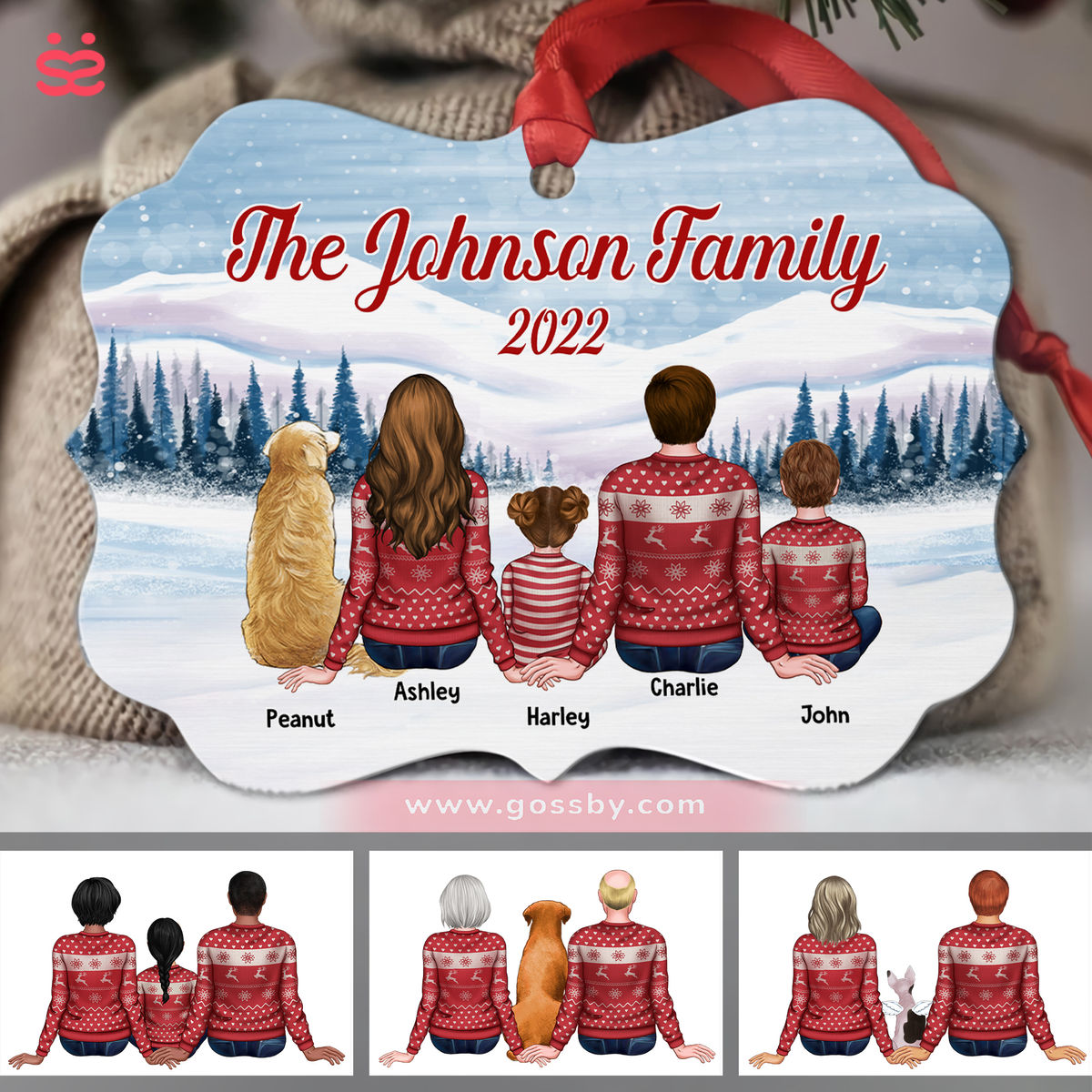Christmas Gifts - Family Ugly Sweatshirt In Snow Back View Personalized - Custom Ornament (Christmas Gifts For Women, Men, Family Members)