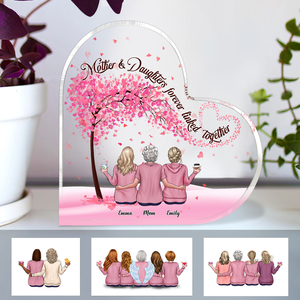 Transparent Plaque - Mother Daughters Gifts - Mother  Daughters Forever Linked Together (Custom Heart-Shaped Acrylic Plaque)