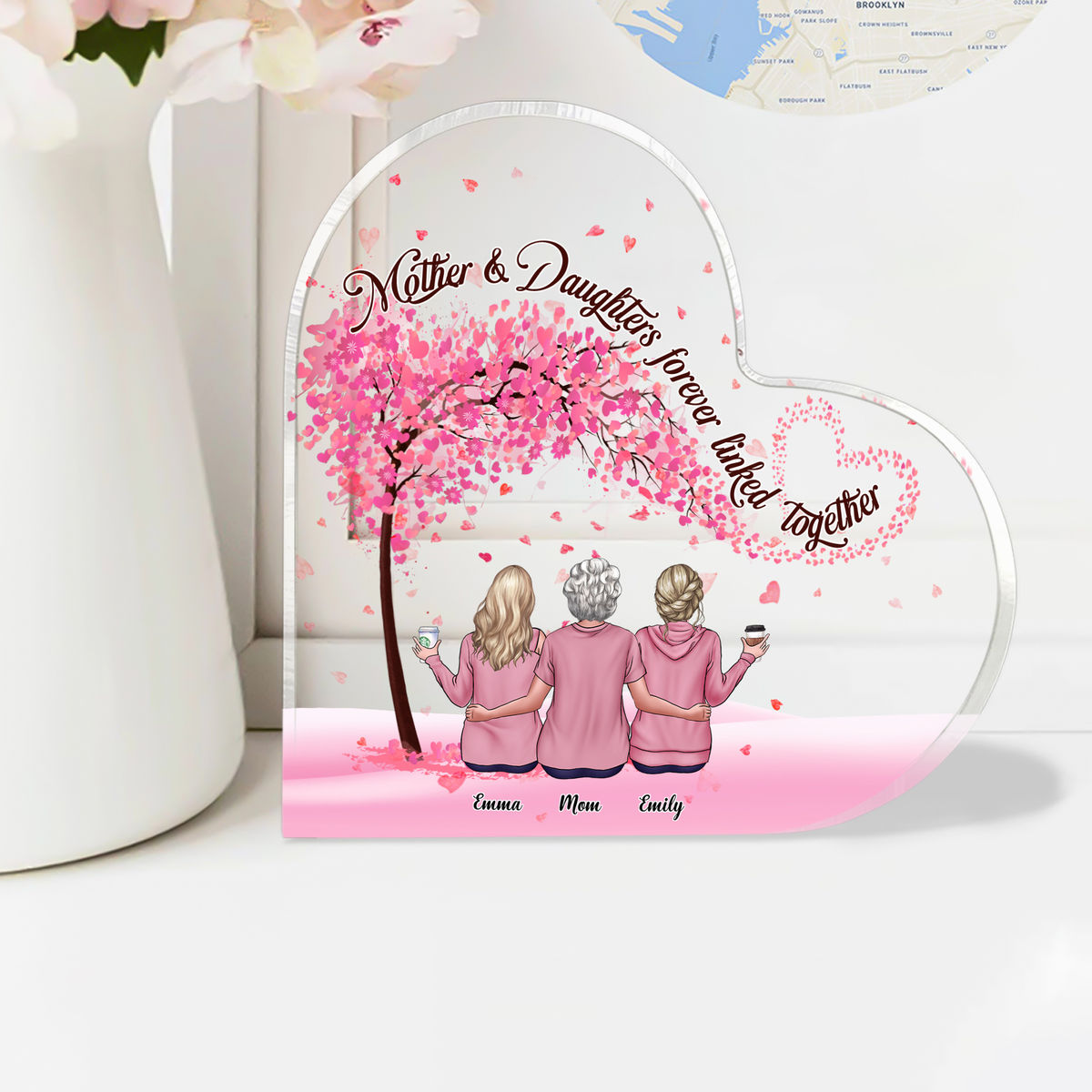 Transparent Plaque - Mother Daughters Gifts - Mother  Daughters Forever Linked Together (Custom Heart-Shaped Acrylic Plaque)_4