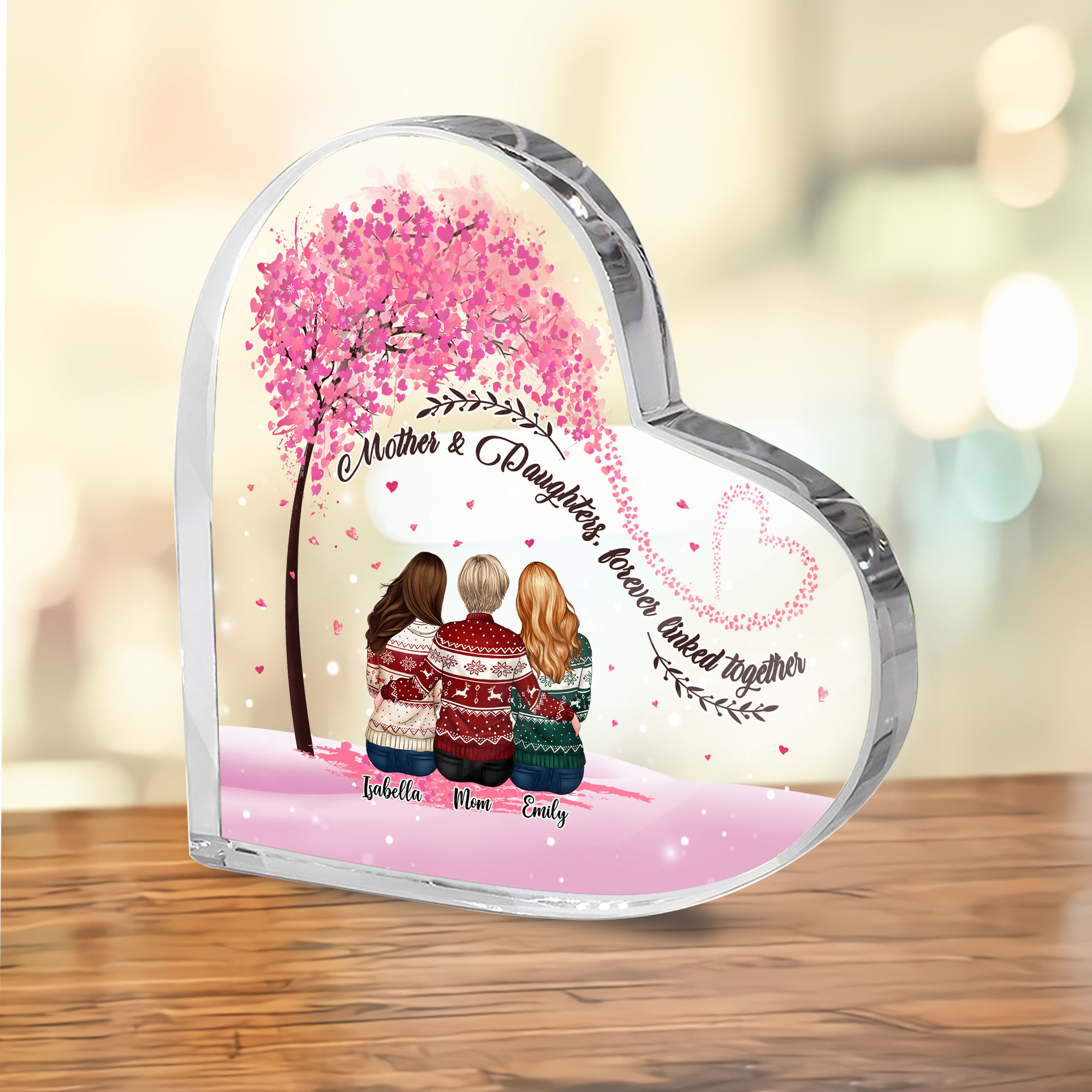 Transparent Plaque - Mother & daughters. forever linked together (Custom Heart-Shaped Acrylic ...