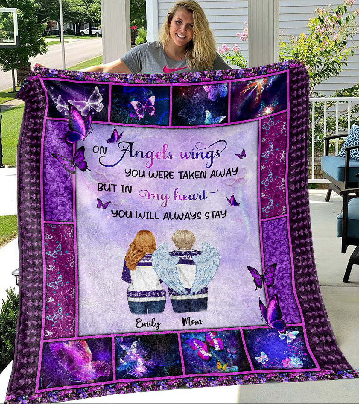 Family - On Angels Wings you were taken away but in my heart you will always stay - Blanket - Personalized Blanket