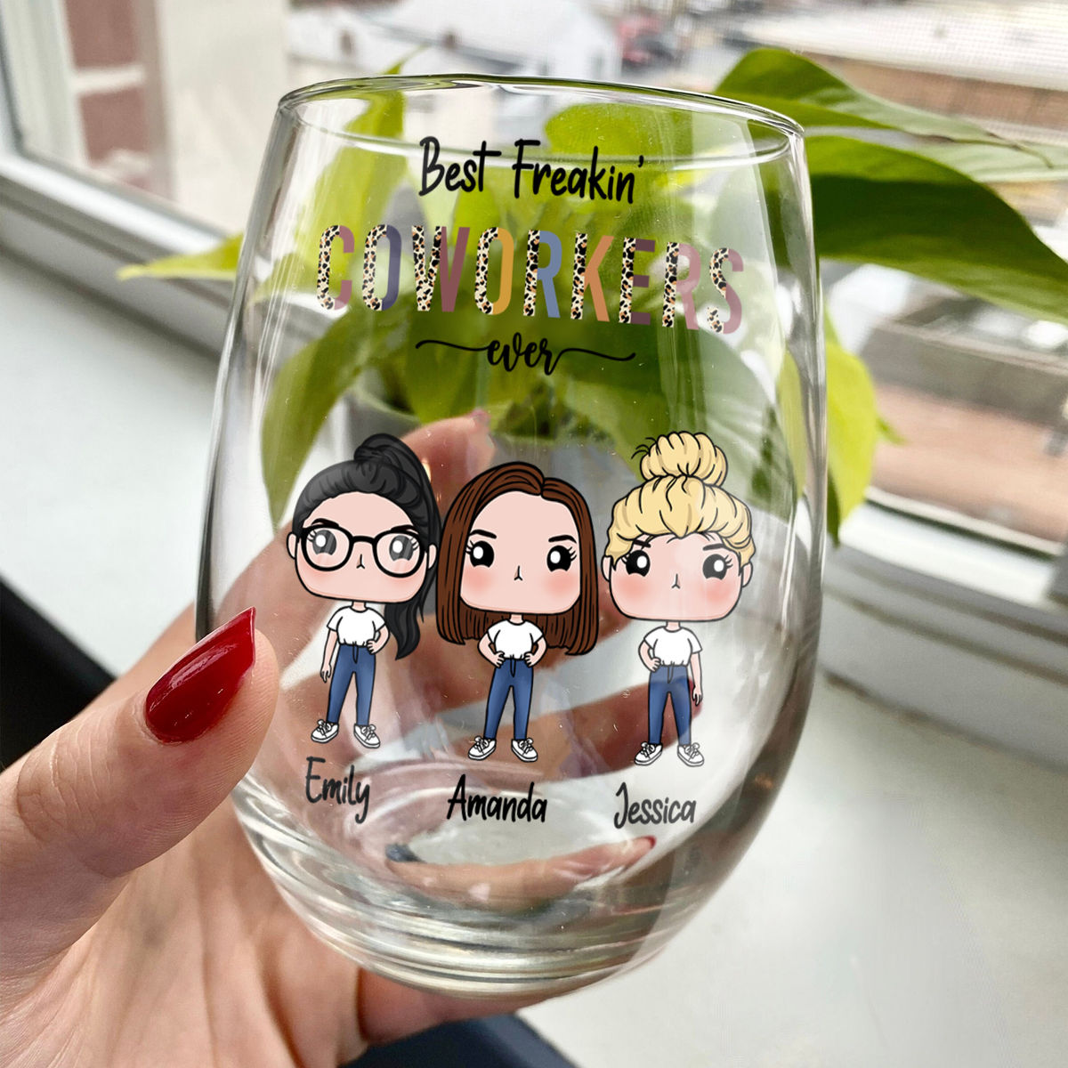 Personalized Wine Glass - Work Bestie Figures - Best Freakin Coworkers Ever - Farewell Gifts - Birthday Gifts, Christmas Gifts For Coworkers (1113)_1