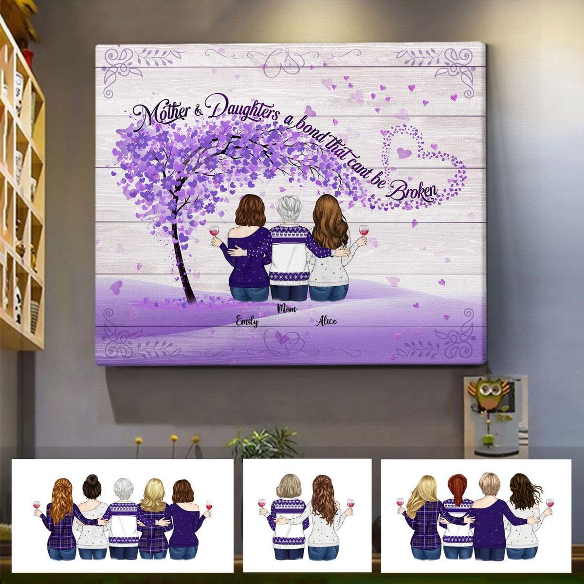 Personalized Wrapped Canvas - Mother and Daughters - Mother and daughter a bond that cant be broken - Canvas