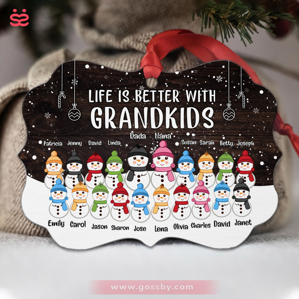 Personalized Ornament - Grandkid  - Xmas Ornament - Life is better with grandkids - Christmas Gift For Family, Grandma, Grandpa, Grandkids - Snowman Family