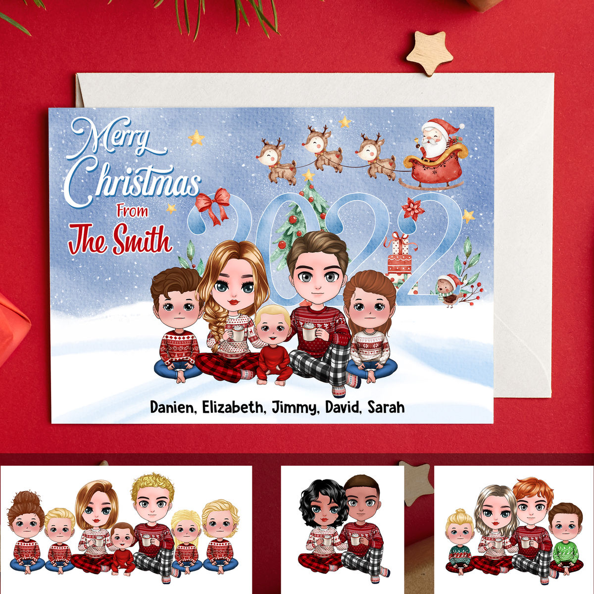 Personalized Card - Christmas Card - Adorable Flatcard - Merry Christmas and Happy New Year from the Family