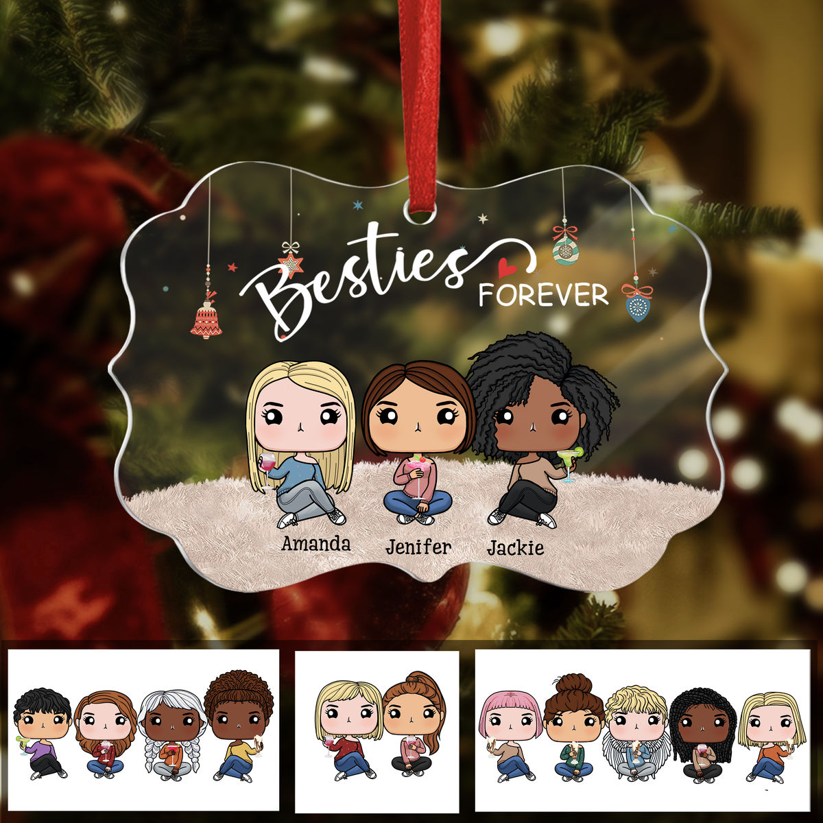 Up to 5 People  - Christmas Ornament - Always Sisters Besties Forever 2 - Personalized Ornament_2