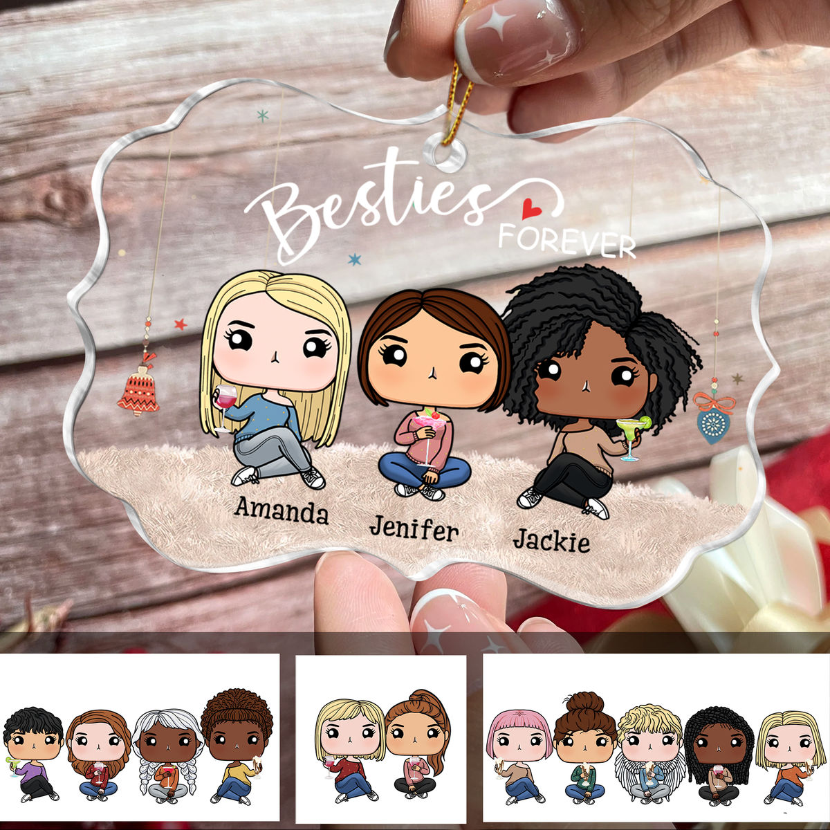 Up to 5 People  - Christmas Ornament - Always Sisters Besties Forever 2 - Personalized Ornament