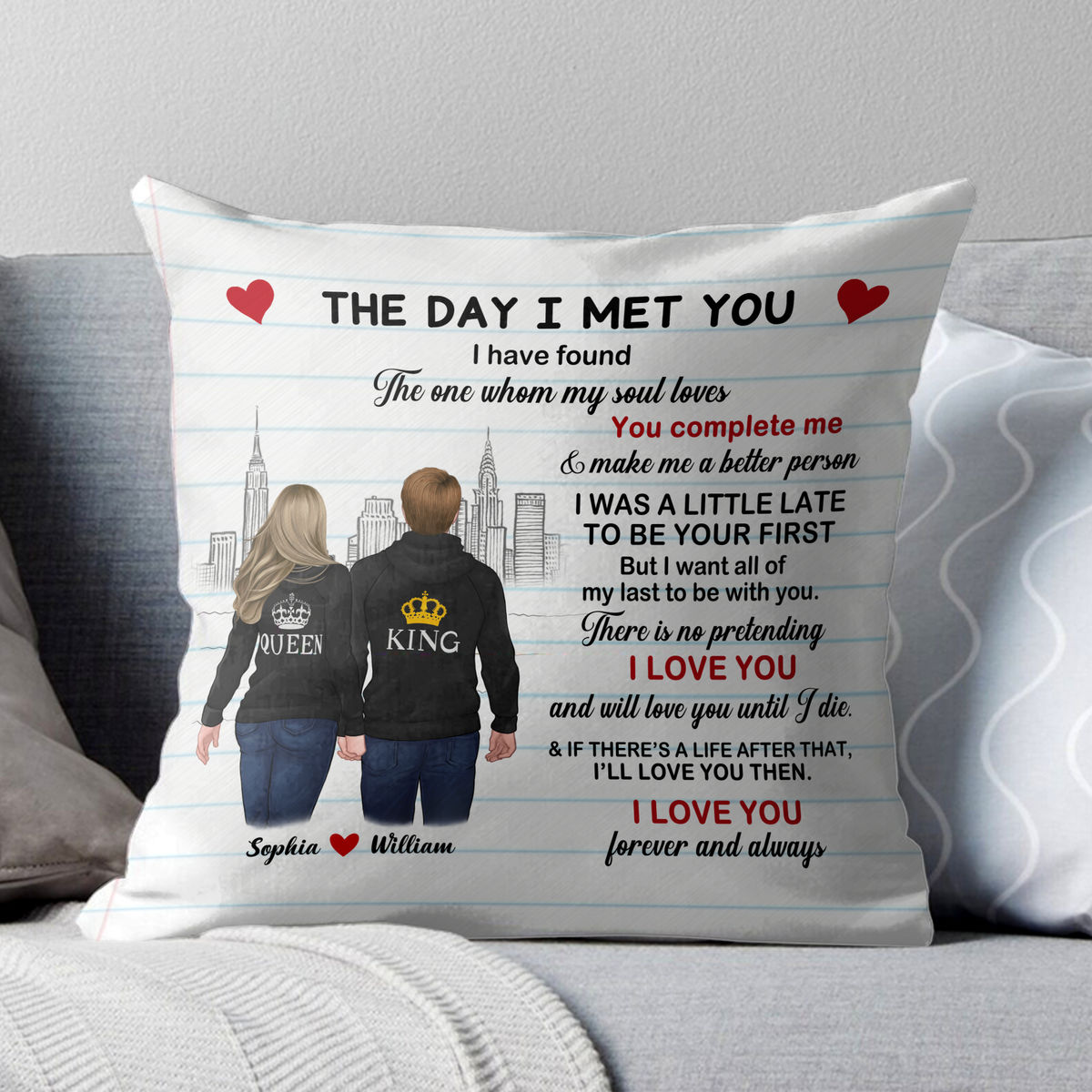 Hoodie Couple - Love Letter Pillow - The Day I Met You... - Christmas Gifts - Valentine's Gifts For Couples - Personalized Pillow_1