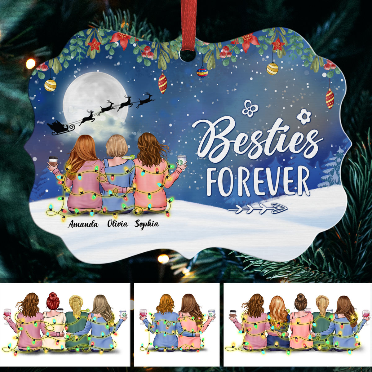 Personalized Ornament - Besties - Christmas Ornament - Medallion Ornament - Besties forever