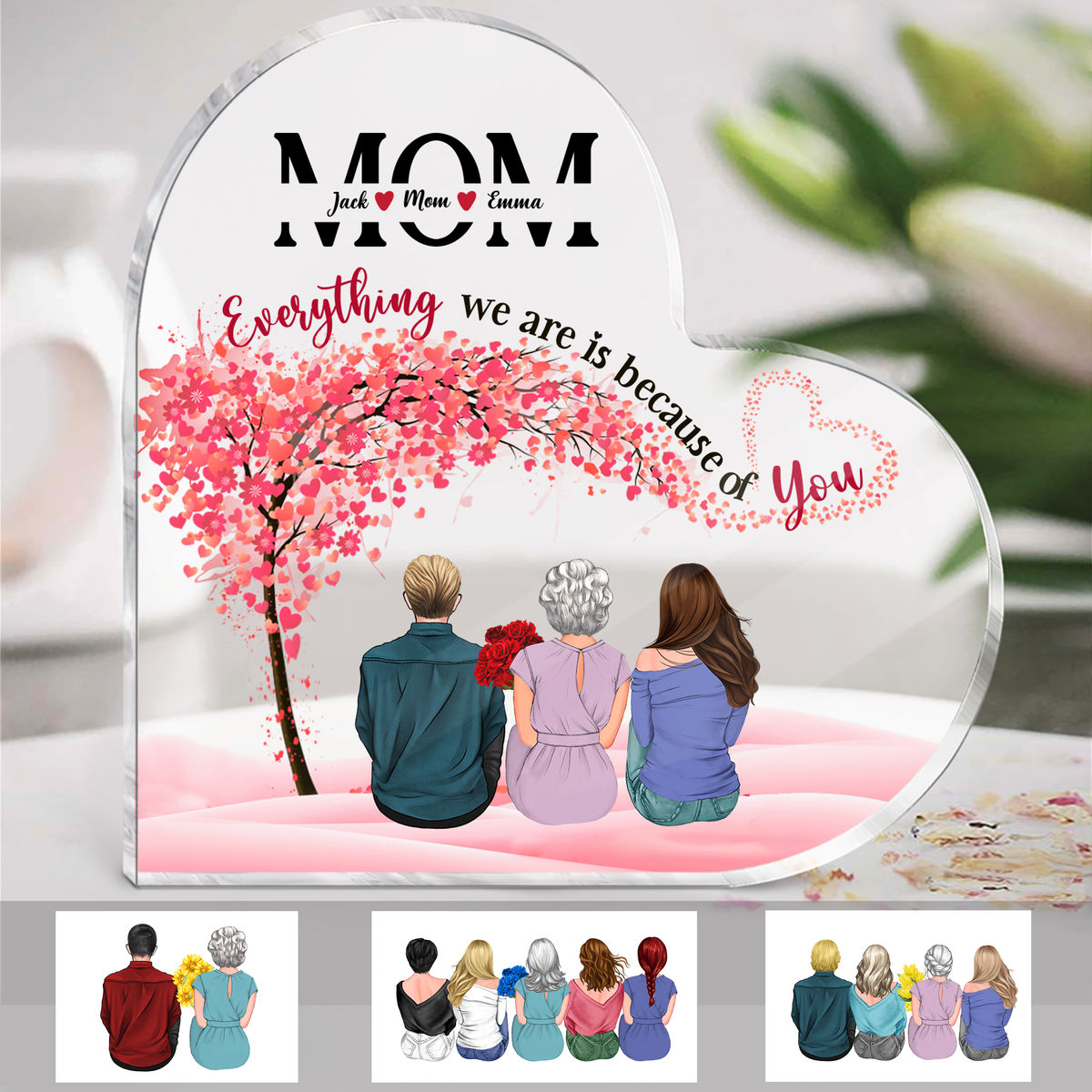 Heart Transparent Plaque - Mother  Children -  Mom Everything we are is because of you