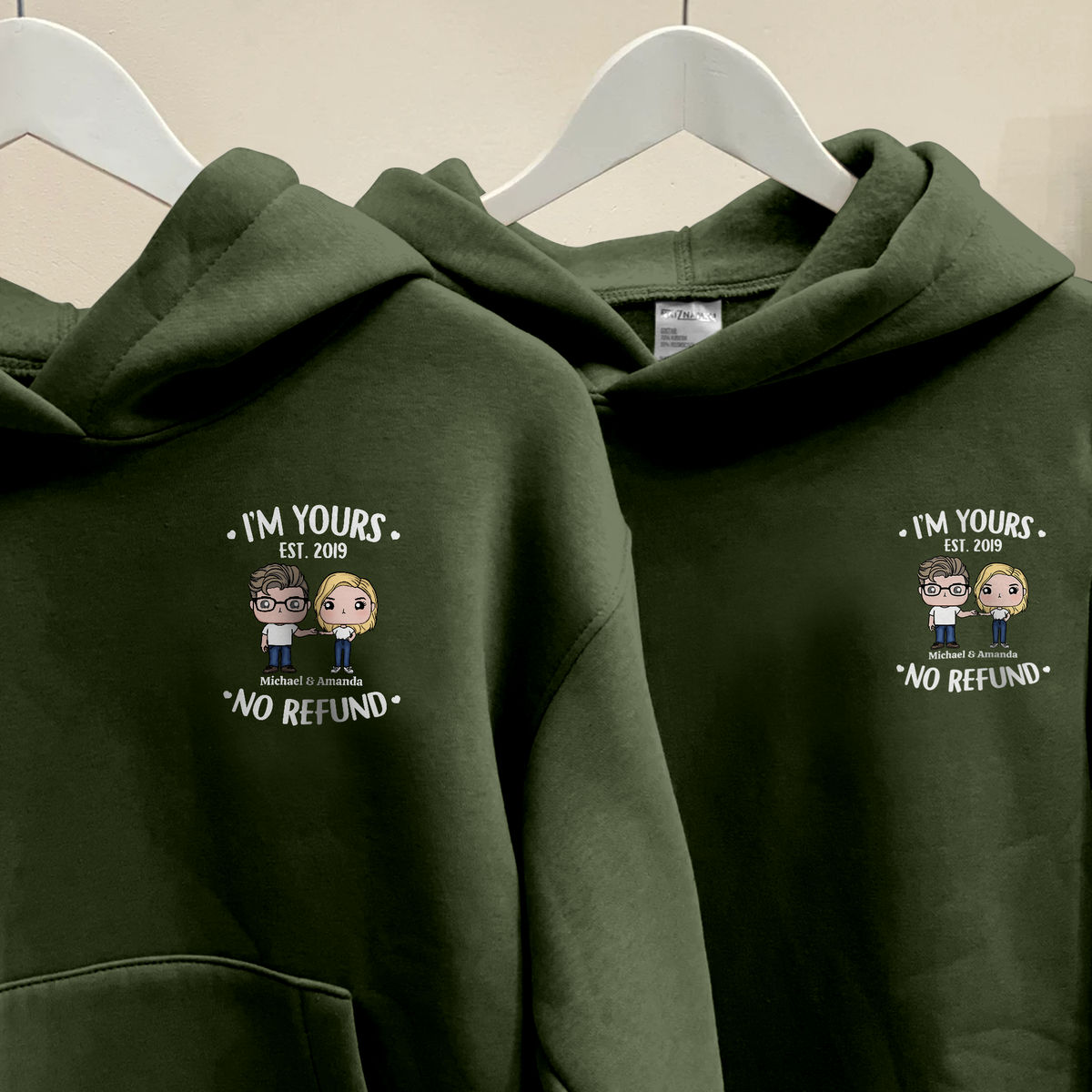 Couple Figure (D) - Matching Hoodies - I'm Yours No Refund -  Valentine's Gift For Couples (0111) - Personalized Shirt_2