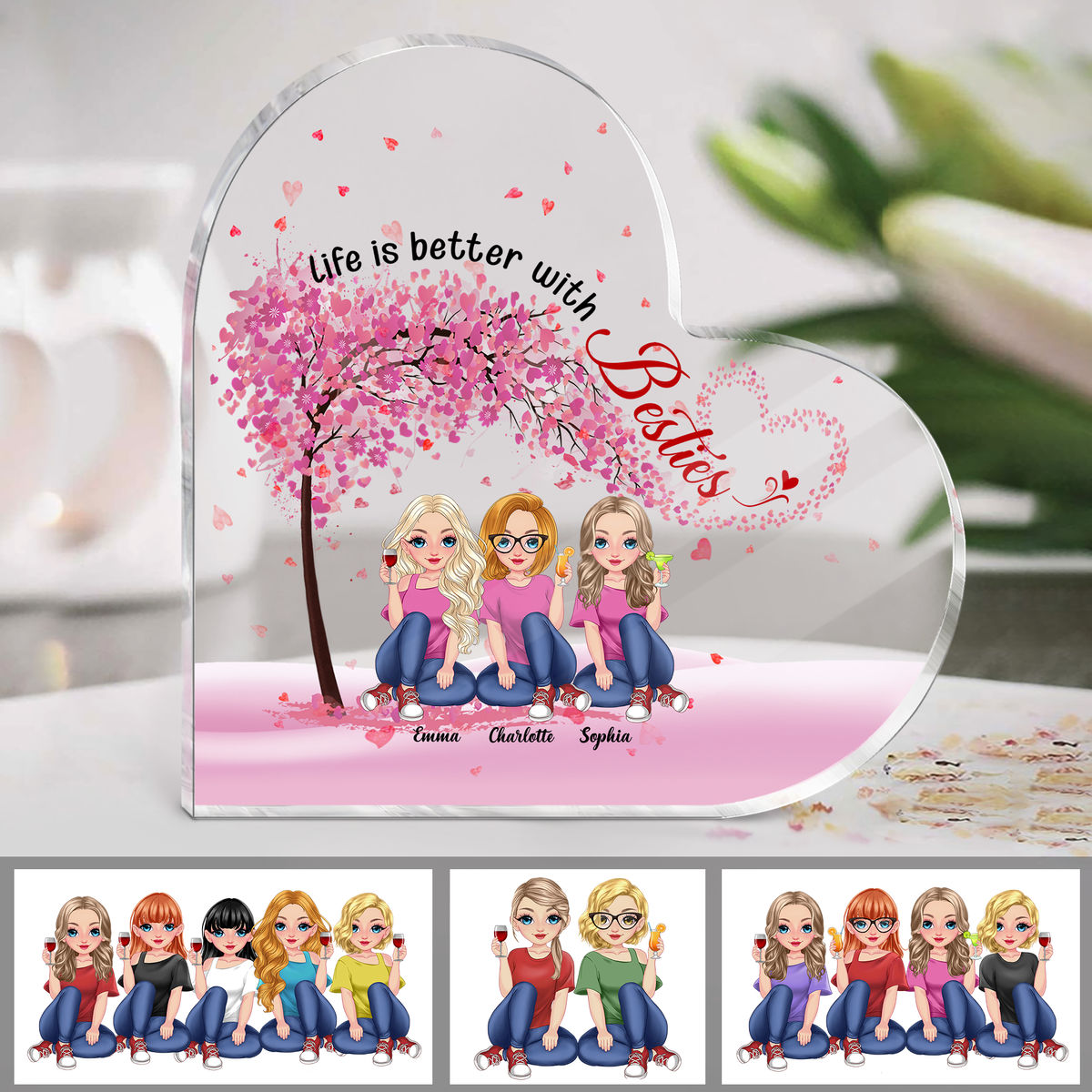 Heart Transparent Plaque - Life is better with Besties - Personalized Desktop