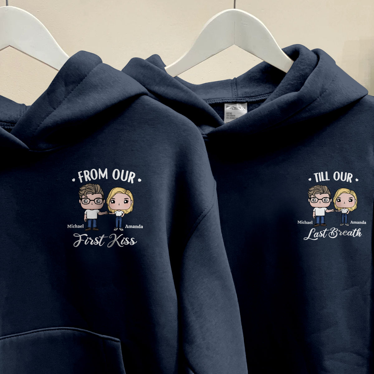 Couple Figure (D) - Matching Hoodies - From Our First Kiss Till Our Last Breath - Valentine's Gift For Couples (0111) - Personalized Shirt_1