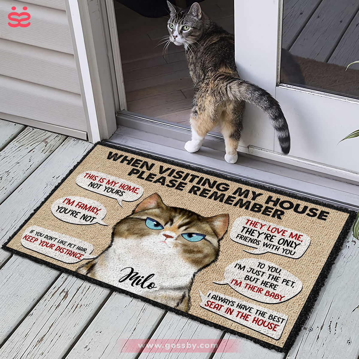 Personalized DoorMat - Dogs and Cats - Remember When Visiting Our House....Custom Welcome Mats, Cat Lover, Dog Lover Gifts