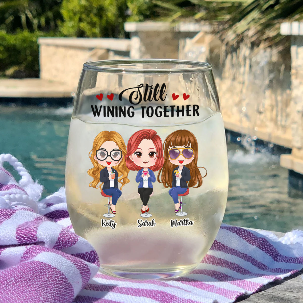 Personalized Wine Glass - Sisters Friends - Still wining together - Wine Glass