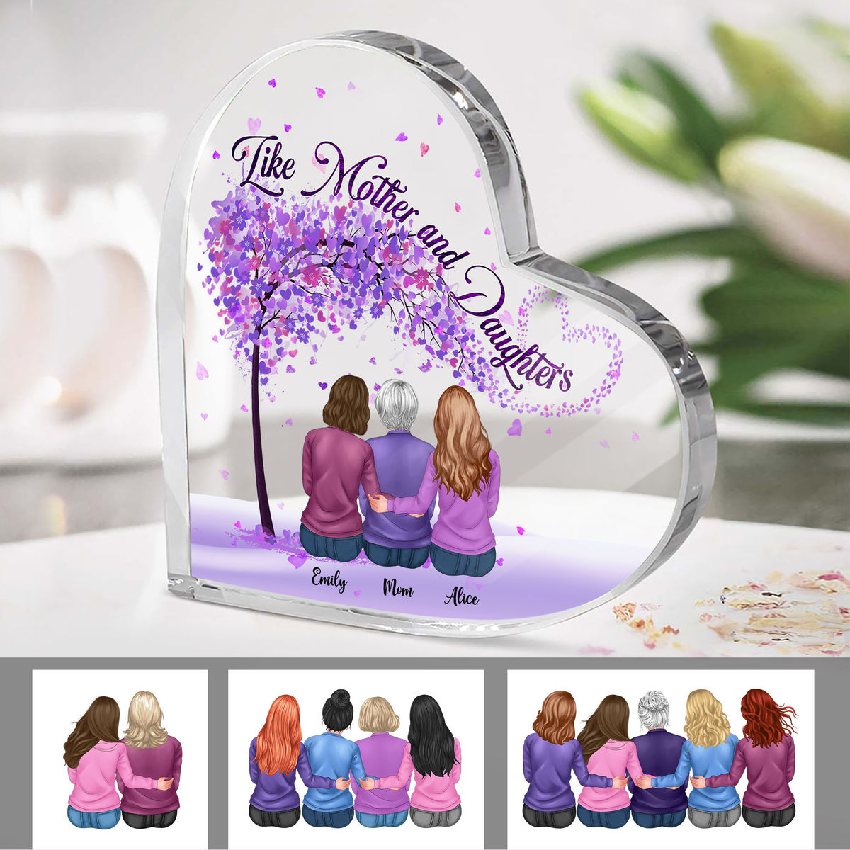 Personalized Desktop - Heart Transparent Plaque - Side by side or miles apart Mother and Daughters will always be connected by heart (23180)_2