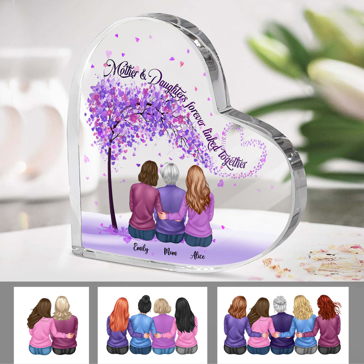 Personalized Desktop - Heart Transparent Plaque - Side by side or miles apart Mother and Daughters will always be connected by heart (23180)_1