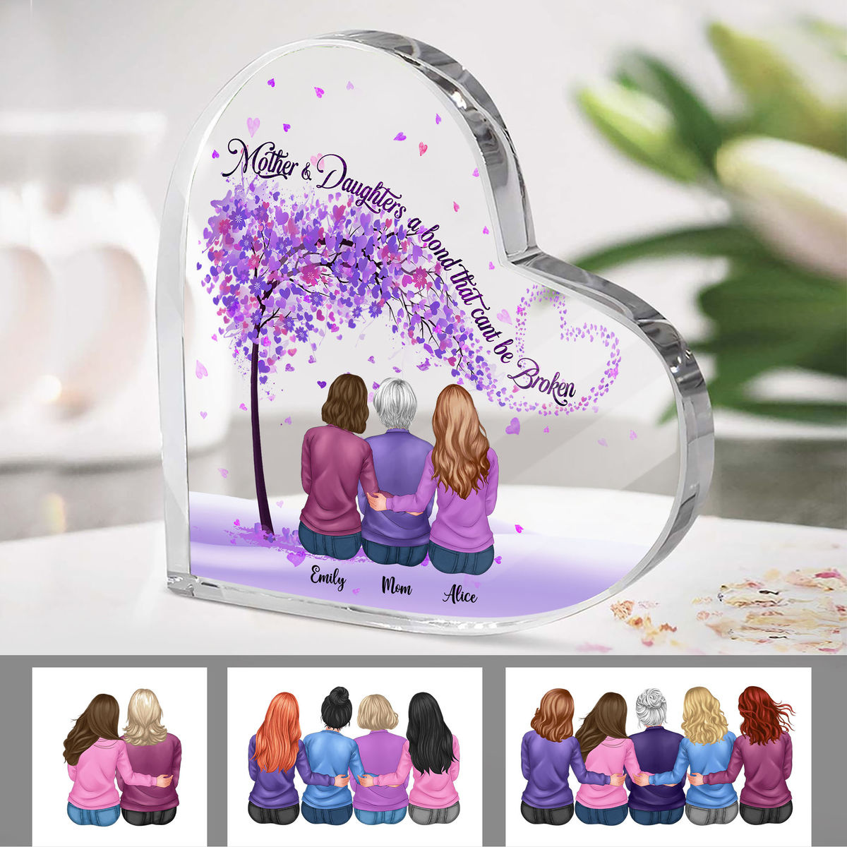 Heart Transparent Plaque - Side by side or miles apart Mother and Daughters will always be connected by heart (23180) - Personalized Desktop_4