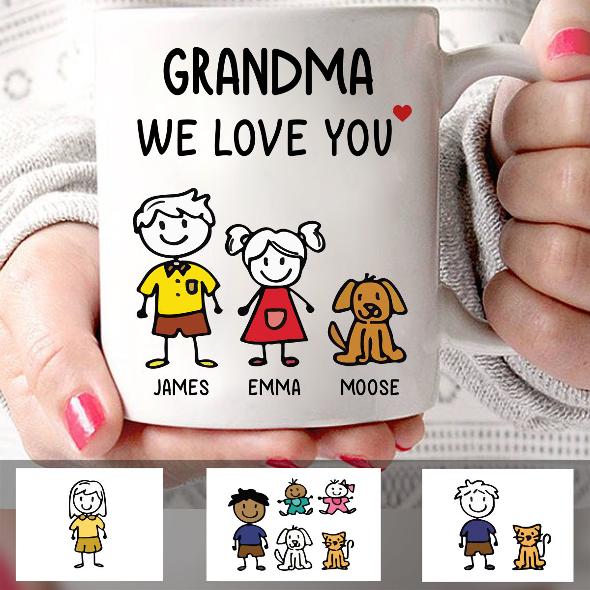 Personalized Mug - Mother's Day 2024 - Grandma & Grandkids - Grandma we love you