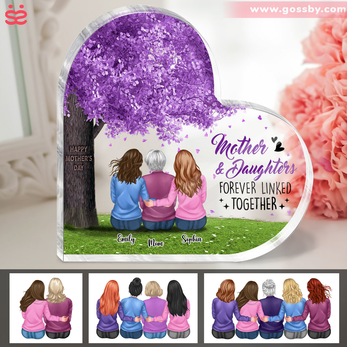 Personalized Desktop - Heart Transparent Plaque - Mother and daughters, forever linked together (23326)