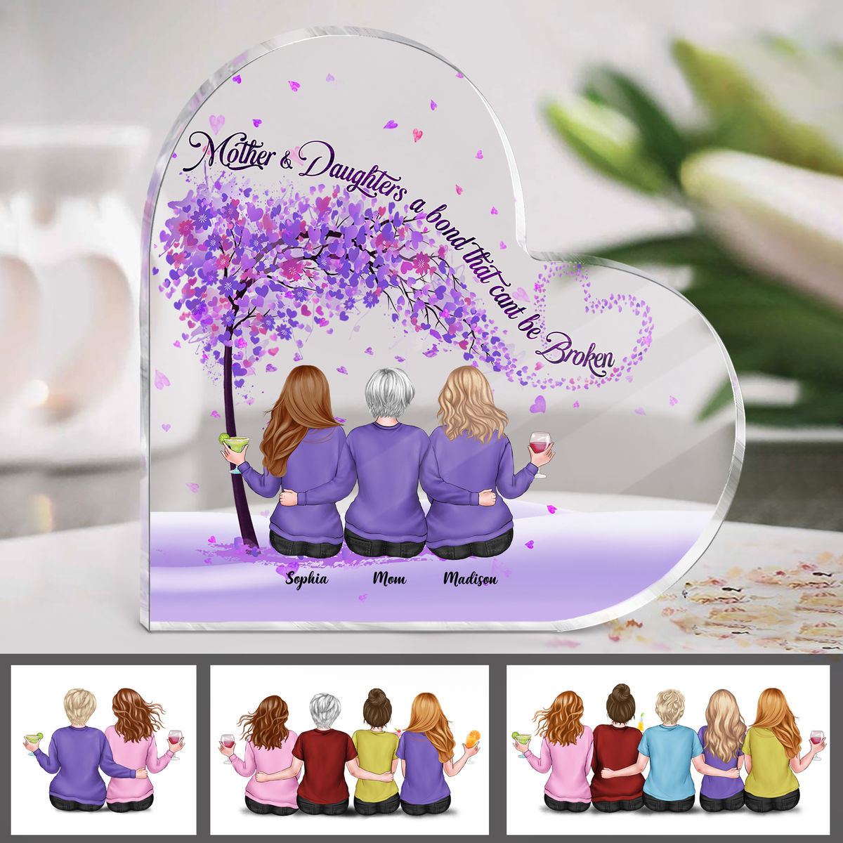 Personalized Desktop - Heart Transparent Plaque - Mother and Daughters a bond that can't be broken (23518)
