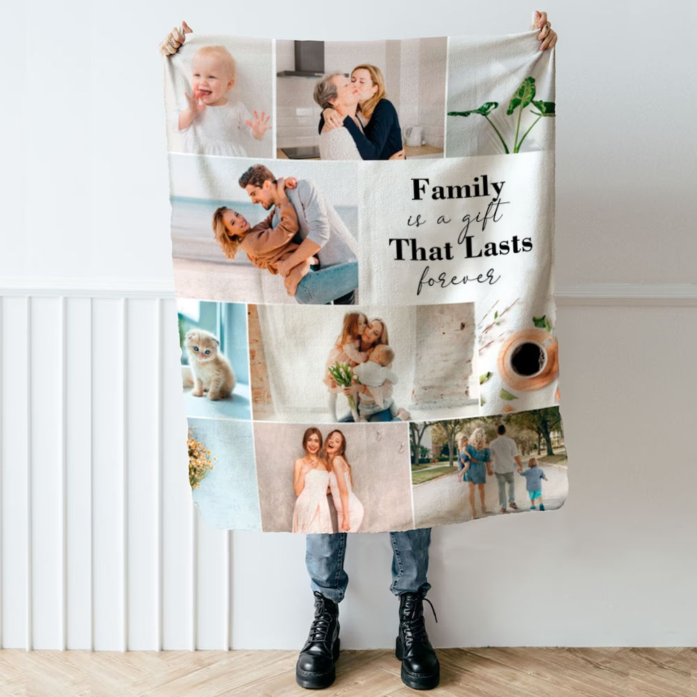 Photo Blanket - Mother's Day 2024 - Family is a gift that lasts forever - Personalized Photo Blanket