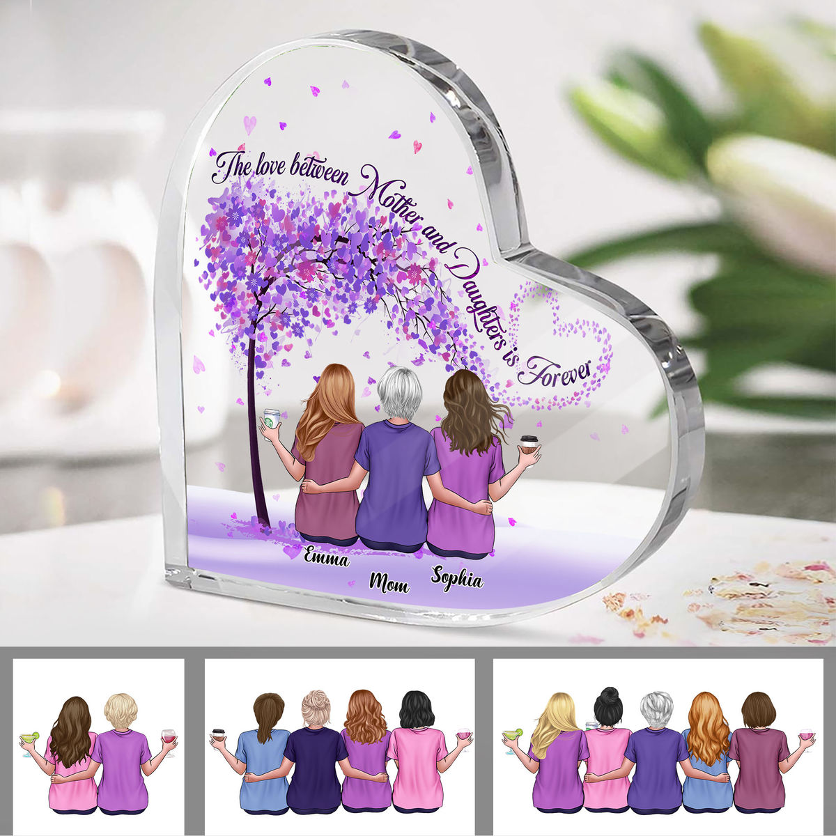 Personalized Desktop - Heart Transparent Plaque - The love between a mother and Daughters is forever (23521)